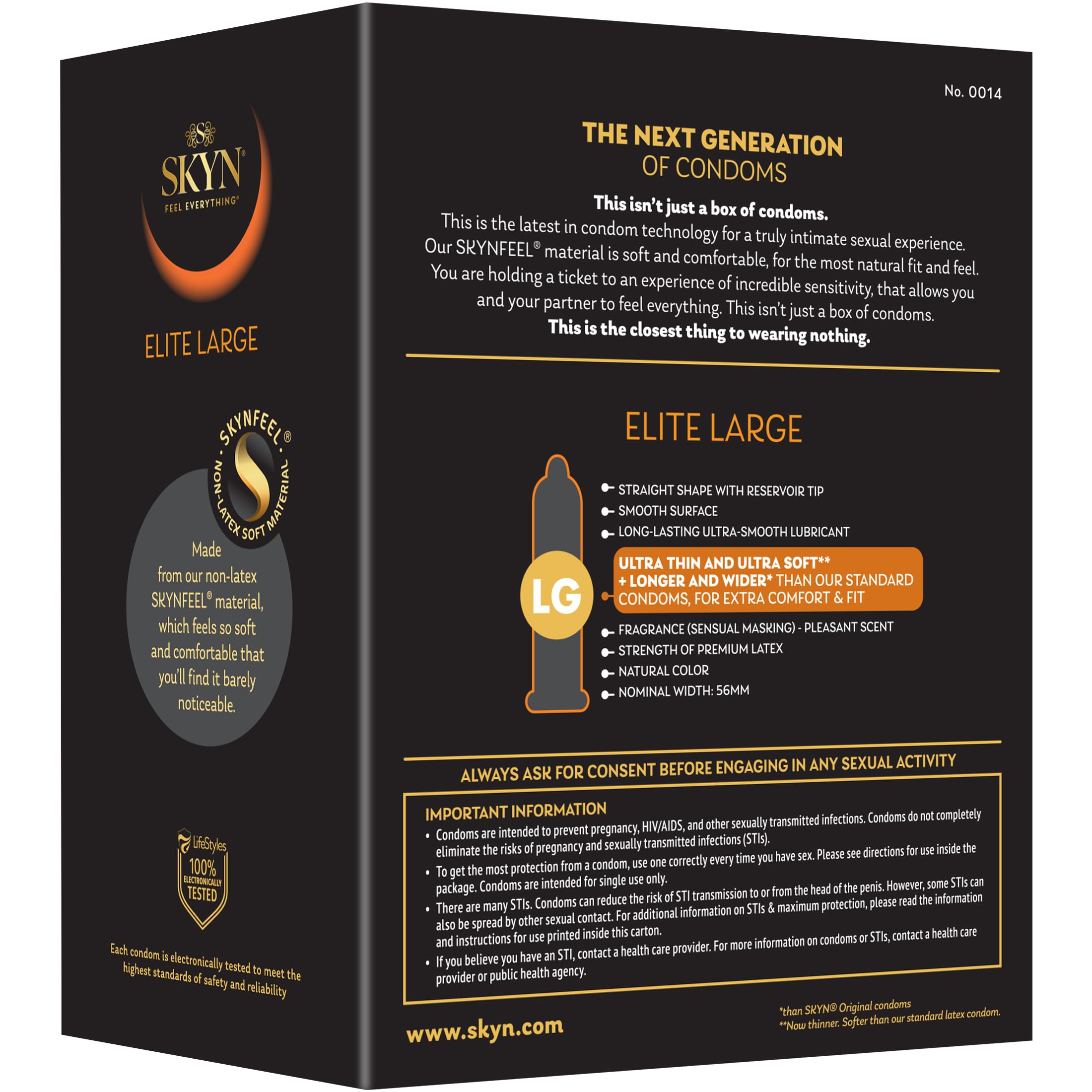 SKYN Elite Large Non-Latex Lubricated Condoms, 36 Count, Comfortable and Smooth Lubricated Condoms, Triple Tested (Pack of 1)