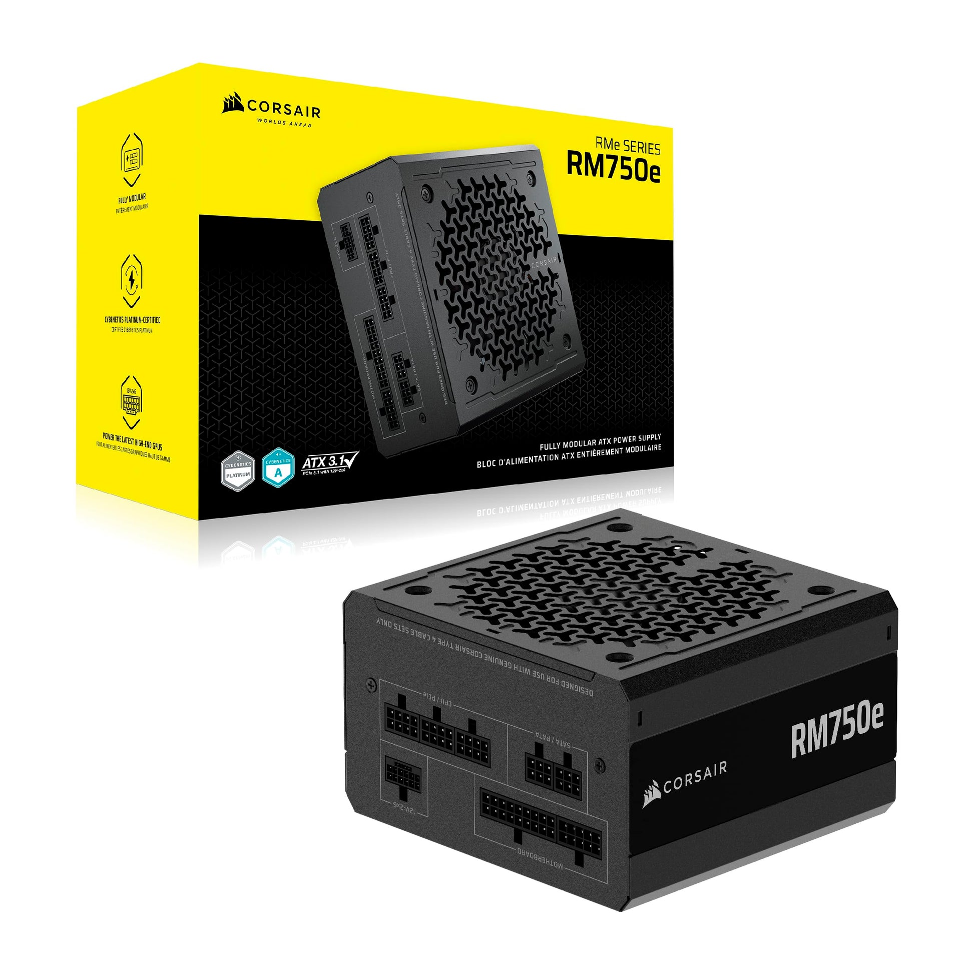 CORSAIR RM750e (2025) Fully Modular Low-Noise ATX Power Supply with 12V-2x6 Cable – ATX 3.1 & PCIe 5.1 Compliant, Cybenetics Gold Efficiency, 105°C-Rated Capacitors, Modern Standby Mode – Black