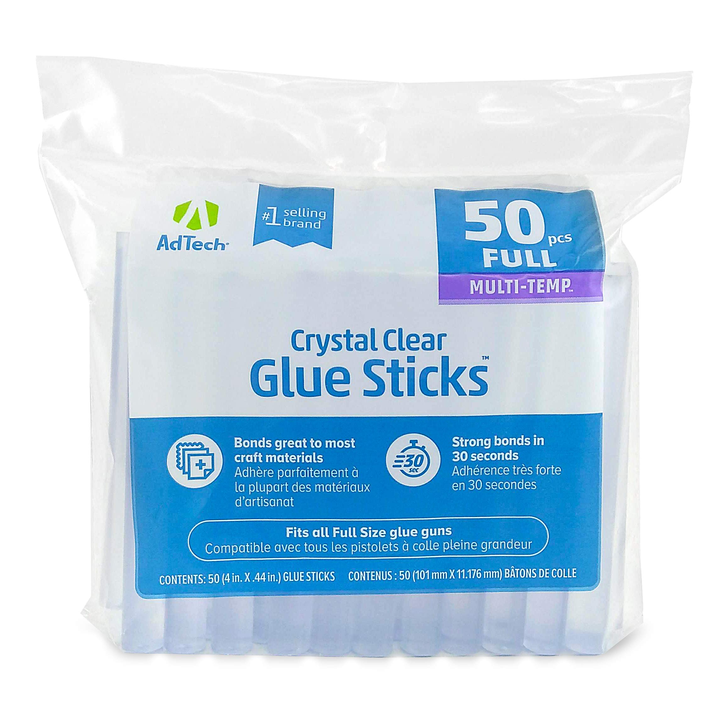 AdTech Crystal Clear Hot Glue Gun Sticks (W220-14ZIP50) - Full Size Hot Glue Sticks. All-purpose glue sticks for crafting, scrapbooking & more. 50 pieces. Length: 4" Diameter: .44".