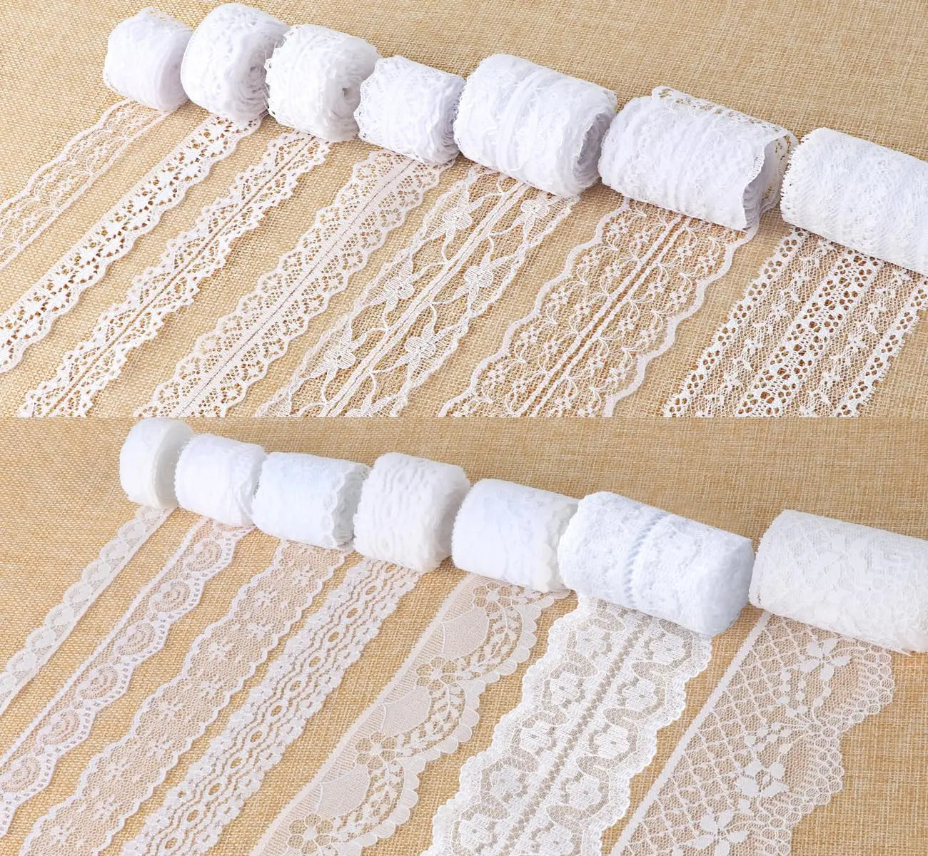 ilauke 46 Yards White Lace Ribbon 14 Rolls Vintage Lace Trims 0.6 to 2.1 inch Ribbon Laces with Assorted Pattern for Sewing, Crafts, Wedding Decor, Flower Ribbons, 3.28 Yards Each