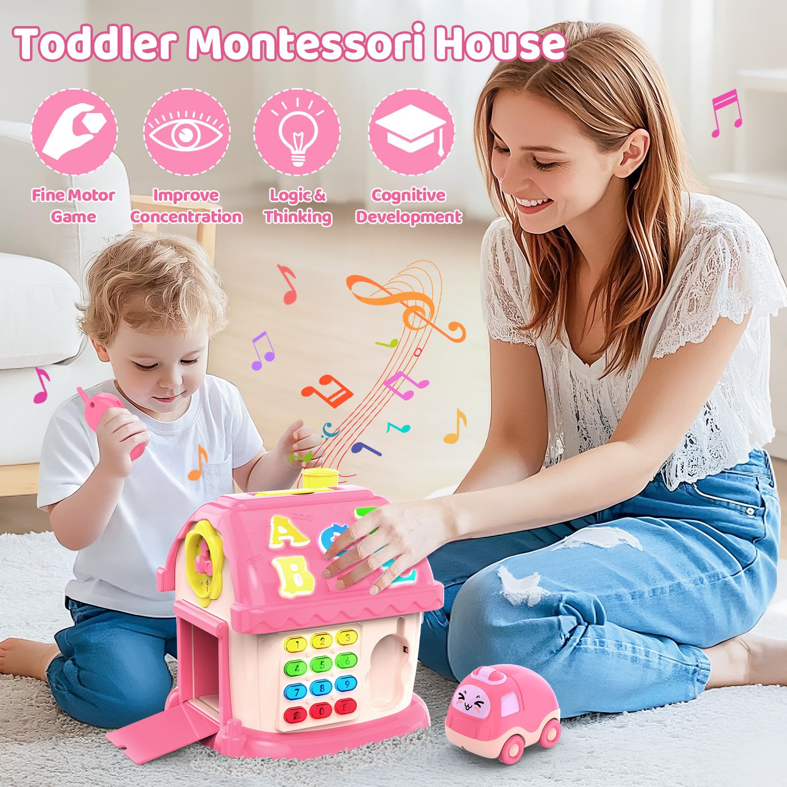 Fidecexv Montessori Toys for 1 Year Old Girl Gifts, 12-in-1 Musical House Toddler Learning Toys for 1-2, 1st First Birthday Gifts for Girls and Boys Baby 6-12 12-18 6-24 Months