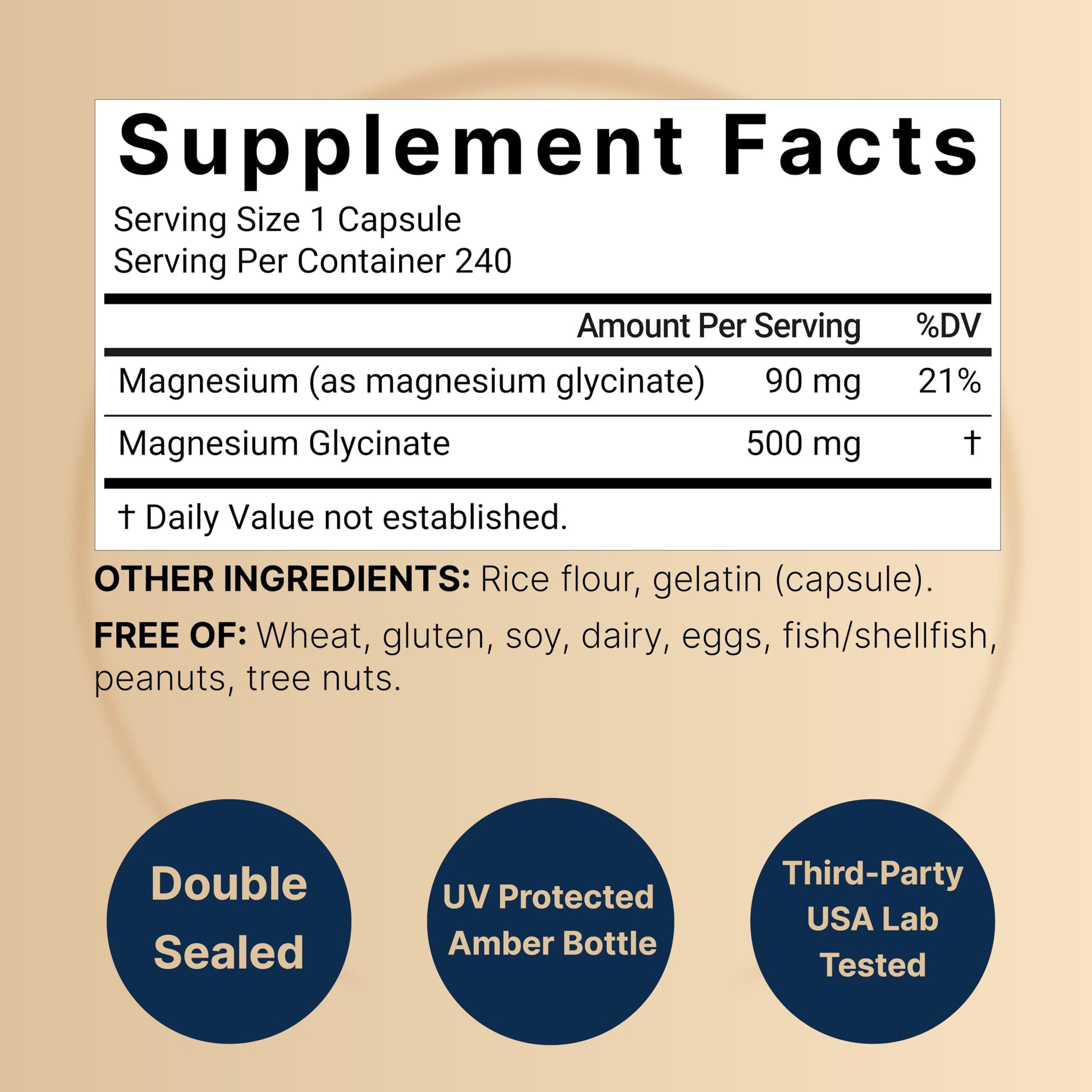 Magnesium Glycinate Capsules 500mg | 240 Count | Supplement for Sleep, Heart & Muscle Support | 100% Chelated & Purified, 3rd Party Tested, Non-GMO & Gluten Free