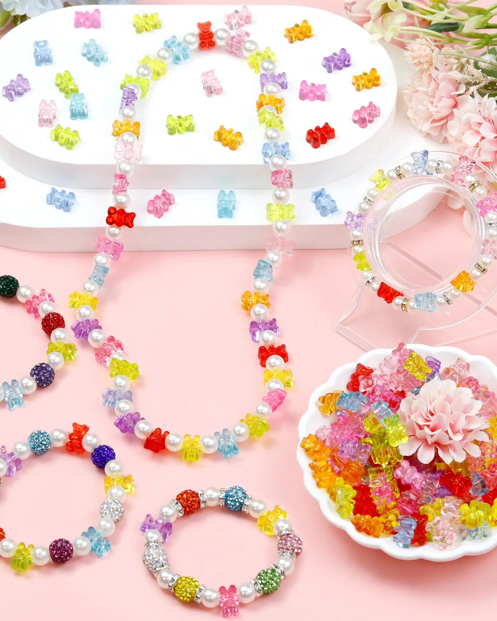 200pcs FIVEIZERO Clear Acrylic Bear Beads, Mixed Color Gummy Bear Beads for Bracelet, Necklace, and DIY Crafts, Cute Bear Charms for Jewelry Making