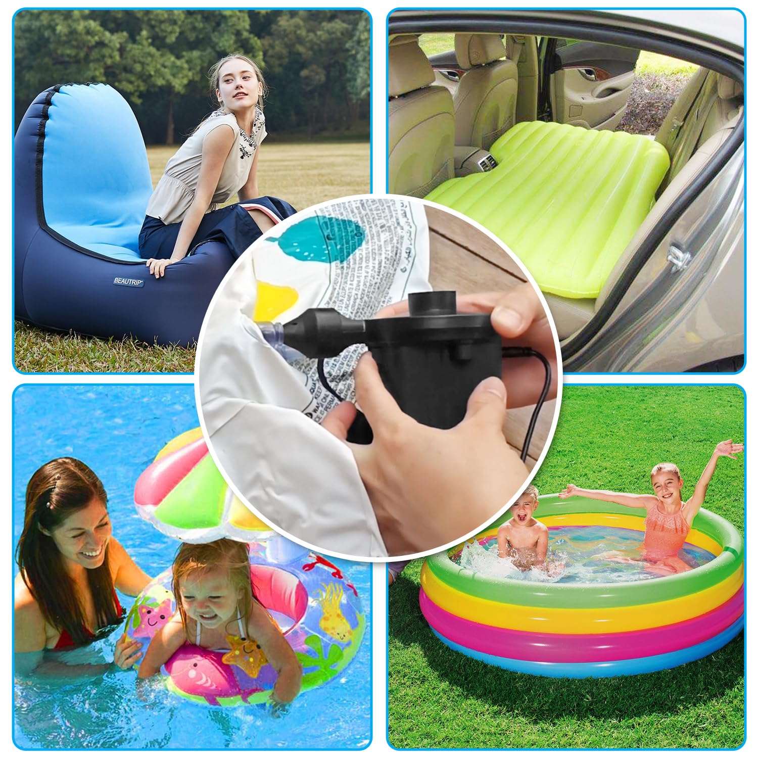 Newpol Inflatable Bed Pump, Electric Air Pump(100 Gallon/Min) for Air Mattress Beds, Inflatable Swimming Pools, Swimming Ring（AC110-240V/DC12V）