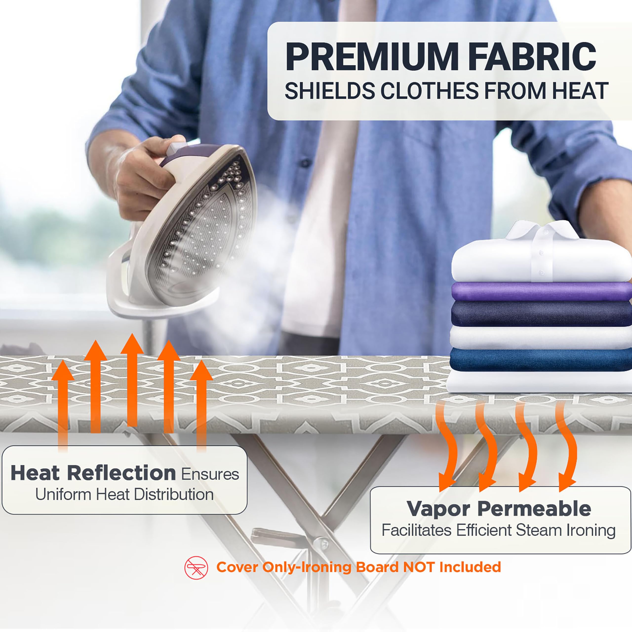 UniSimp Ironing Board Cover and Pad 15X54“ - Extra Thick Natural Cotton, Scorch & Stain-Resistant Padding, Standard Size Iron Board Cover with Metal Fasteners Heavy Duty Elastic Edge, Heatproof