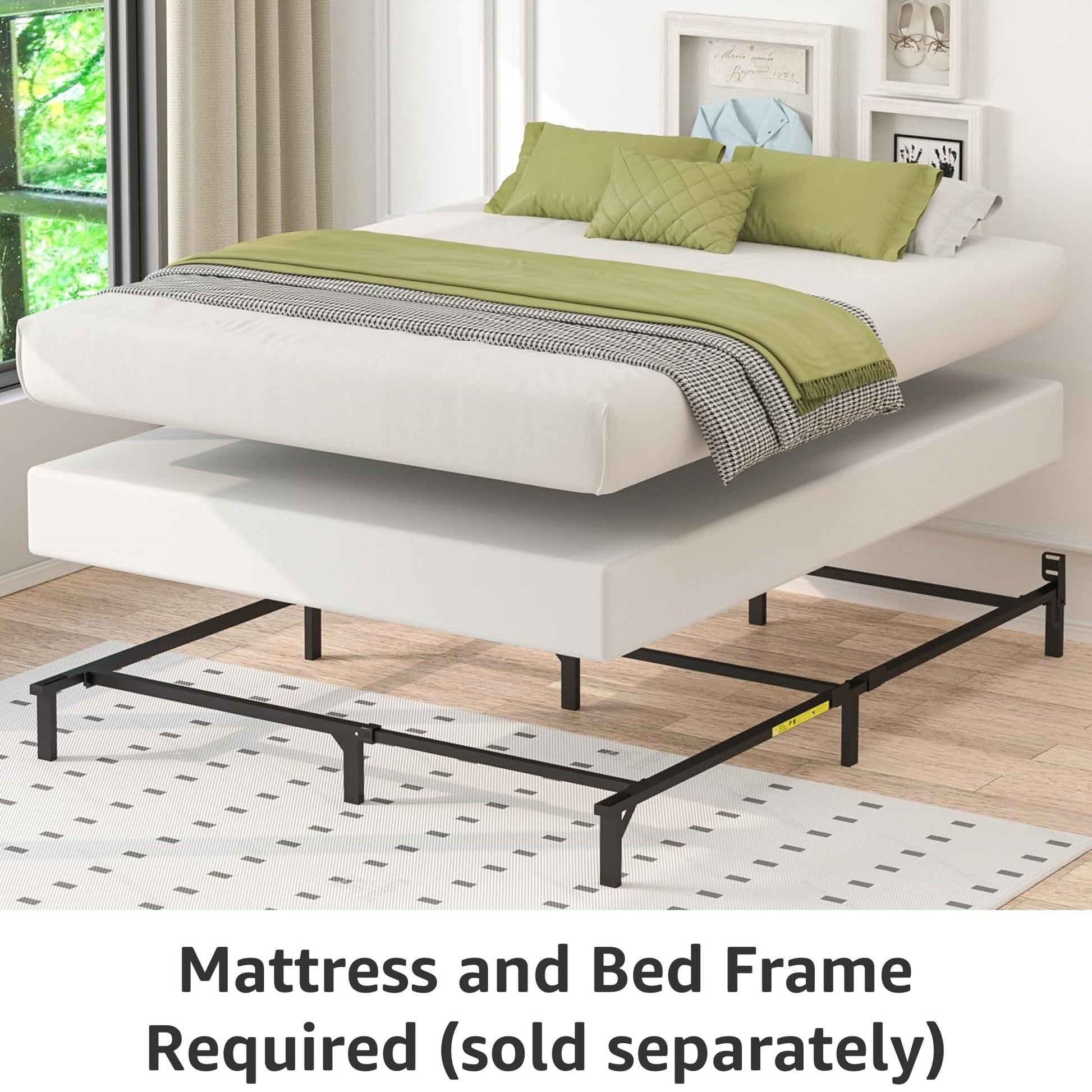Amazon Basics Smart Box Spring Bed Base, 5-Inch Height Mattress Foundation, Tool-Free Easy Assembly, Queen, 79"L x 59.5"W x 5"H, White