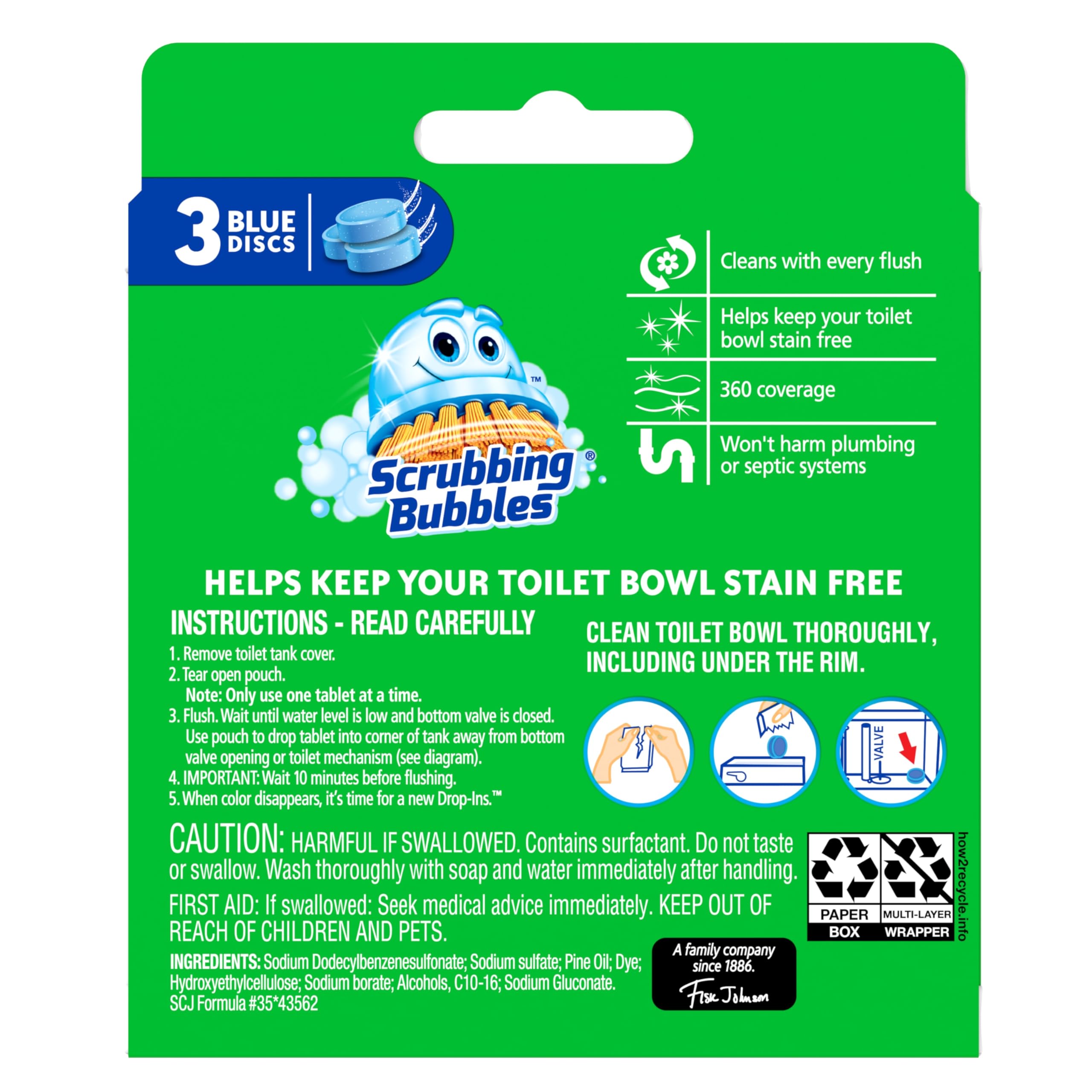Scrubbing Bubbles Toilet Tablets, Continuous Clean Toilet Drop Ins, Helps Keep Toilet Stain Free and Helps Prevent Limescale Buildup, 3 Count, Pack Of 1