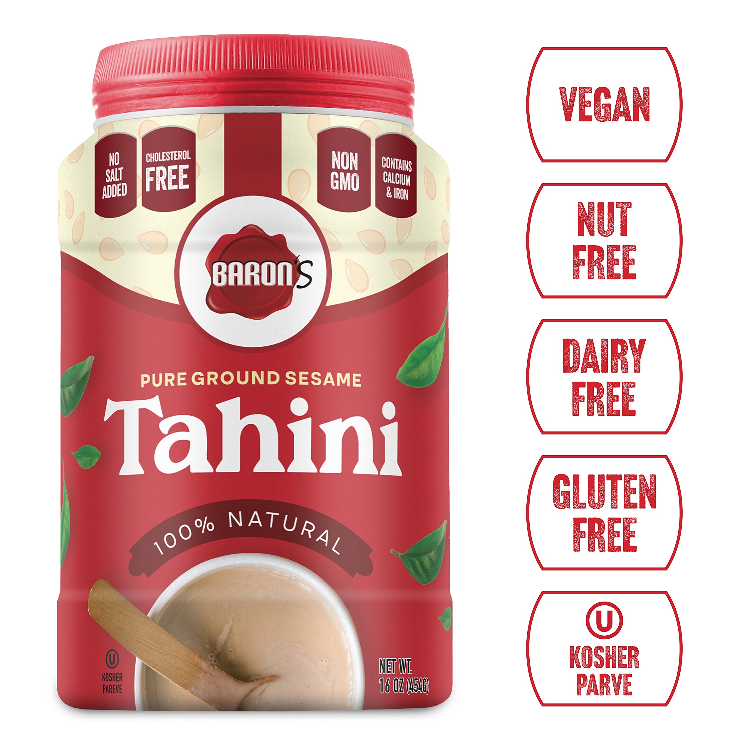 Baron's Kosher 100% Pure Ground Sesame Tahini 16-ounce Jars (1 Pound (Pack of 2))