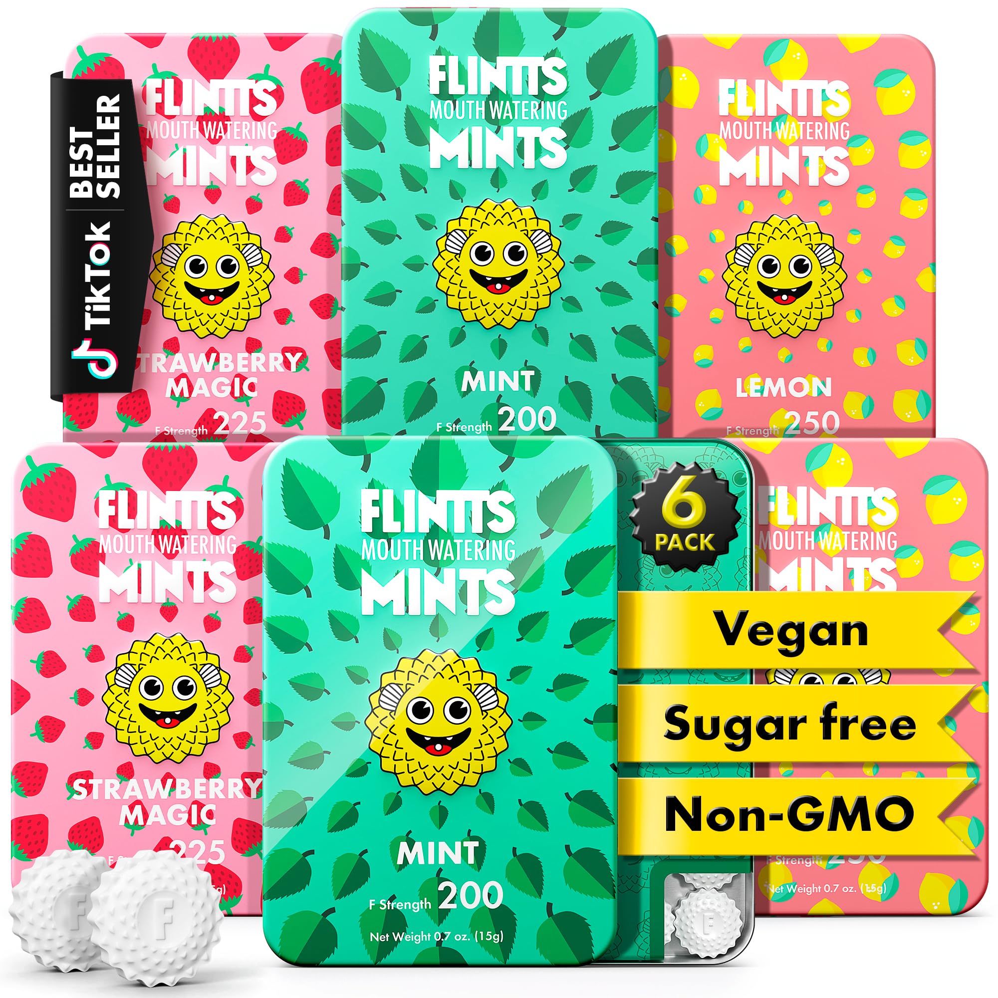مجموعة Flintts Mints After Party - نعناع لذيذ خالٍ من السكر لتخفيف جفاف الفم والانتعاش - دعم صحة الفم النباتي مع تأثير اللمعان - بديل اللعاب بحجم الجيب للسفر، بديل أقراص الاستحلاب