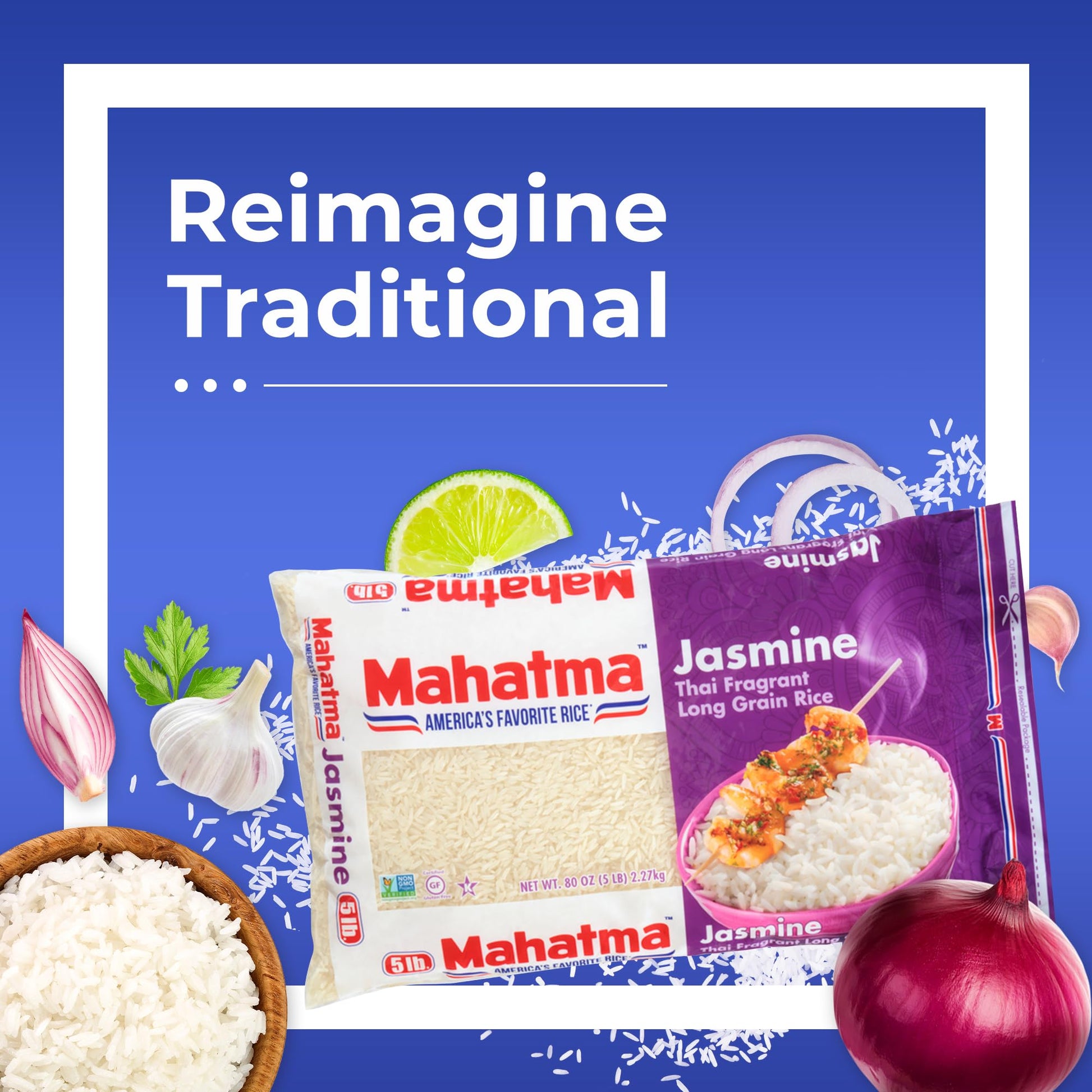 Mahatma Jasmine Rice, 5lb Bag of Rice, Thai, Indian, or Cambodian Fragrant Flavored Rice, Stovetop or Microwave Rice