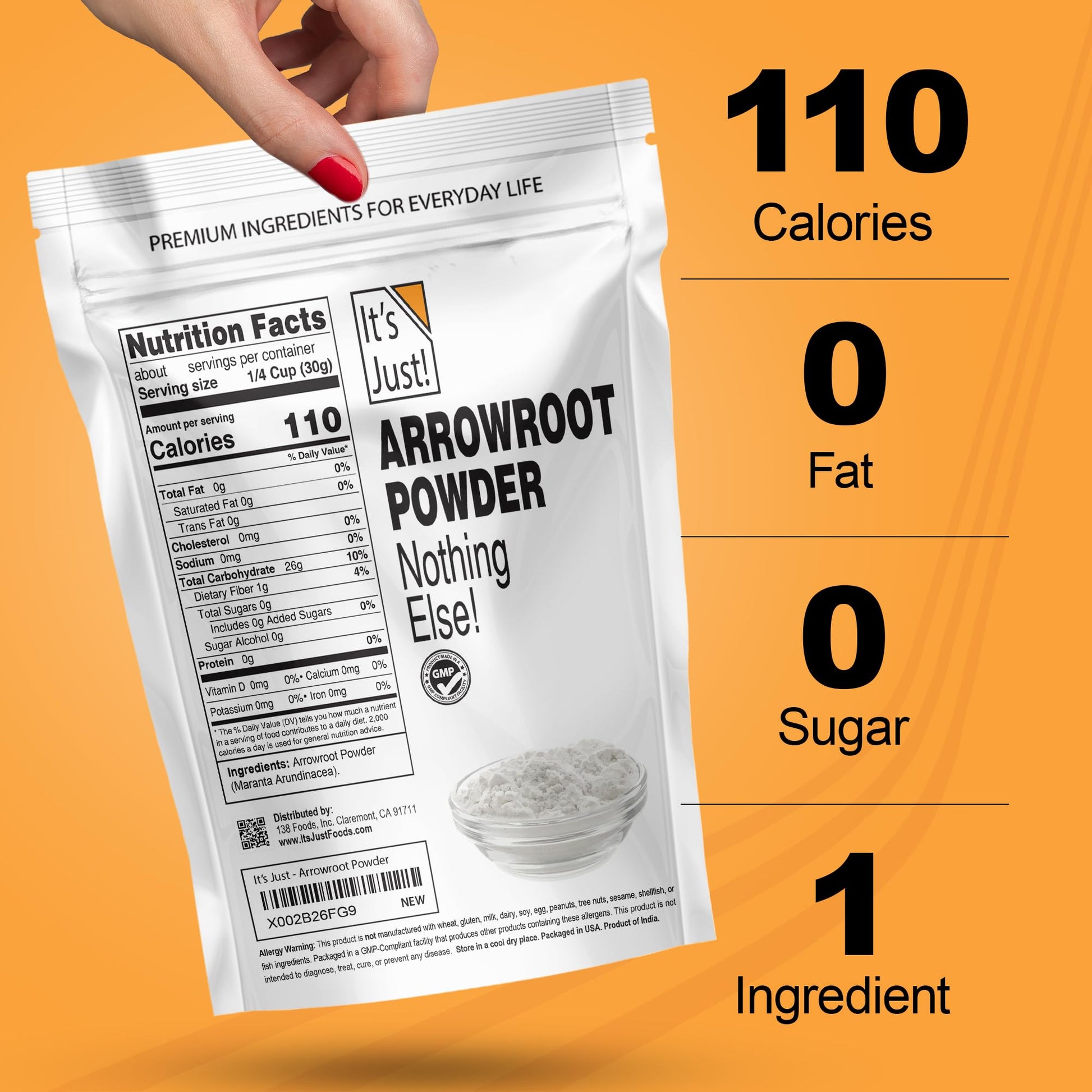 It's Just - Arrowroot Powder, 8oz, Natural Thickener, Gluten-Free, Dairy-Free, Non-GMO, Cornstarch Substitute