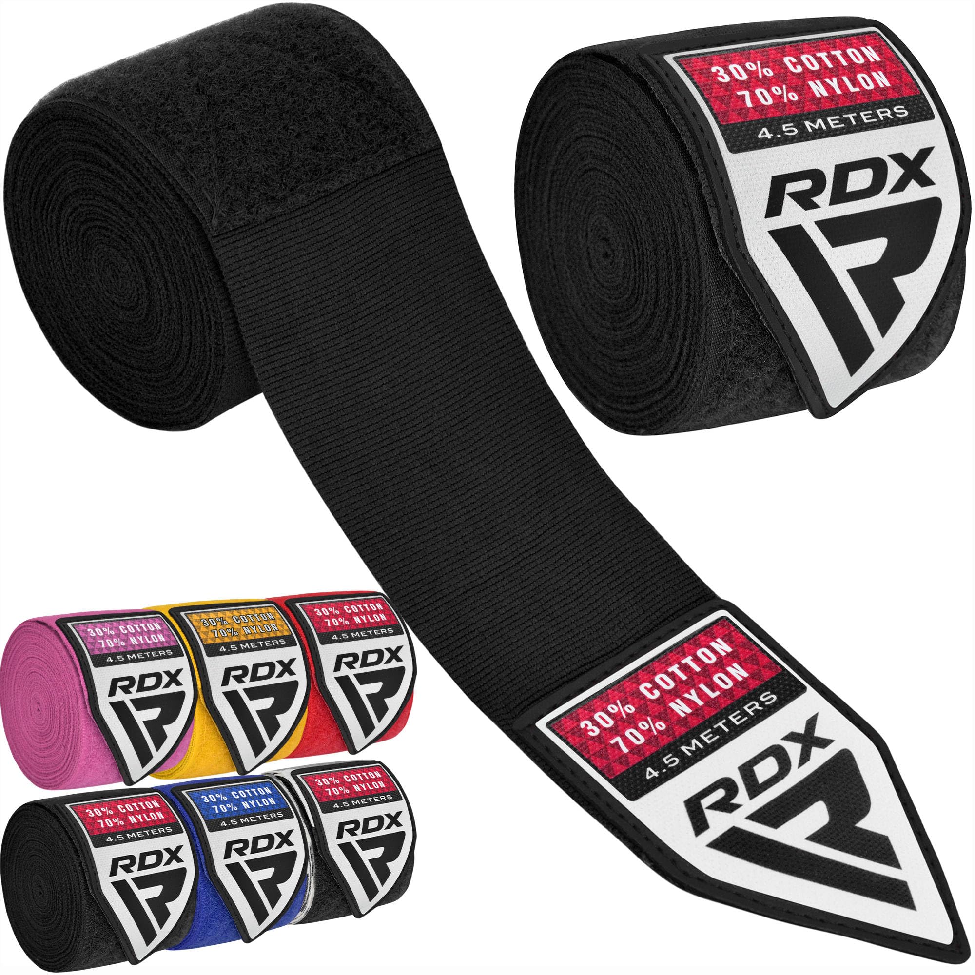RDX Boxbandagen 4,5M / 180 Zoll – Mexikanische Halb-Elastische MMA-Innenhandschuhe – Handgelenkstütze für Muay Thai, Kickboxen, BJJ, Karate – Daumenschlaufe & Klettverschluss – Baumwoll- & Nylonmischung