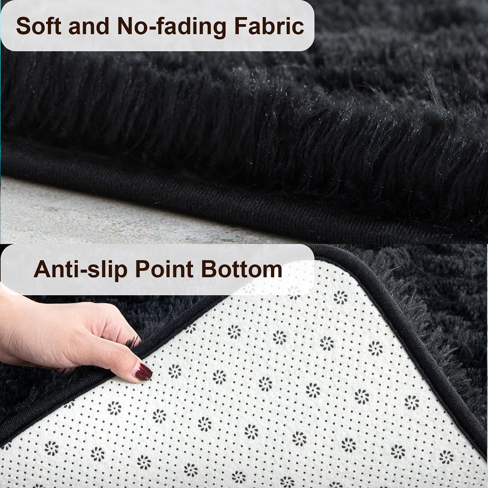 TWINNIS Super Soft Shaggy Rugs Fluffy Carpets, 4x5.9 Feet, Indoor Modern Plush Area Rugs for Living Room Bedroom Kids Room Nursery Home Decor, Upgrade Anti-Skid Rectangular Fuzzy Rug, Black