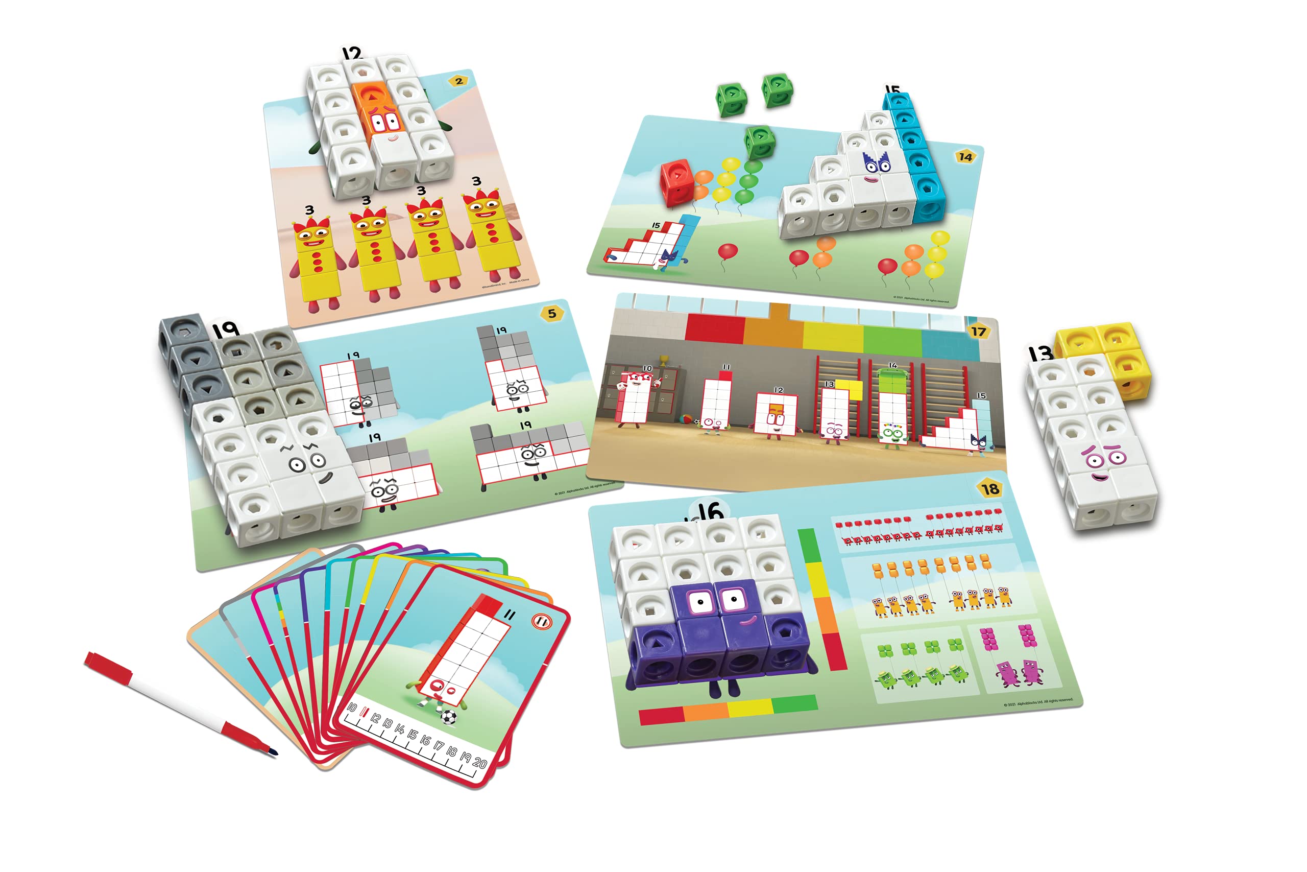 hand2mind Numberblocks MathLink Cubes 11-20 Activity Set, 30 Numberblocks Activities Linked to TV Episodes, 155 NumberBlocks MathLink Cubes, Numberblocks Toys, Math Cubes, Homeschool Supplies