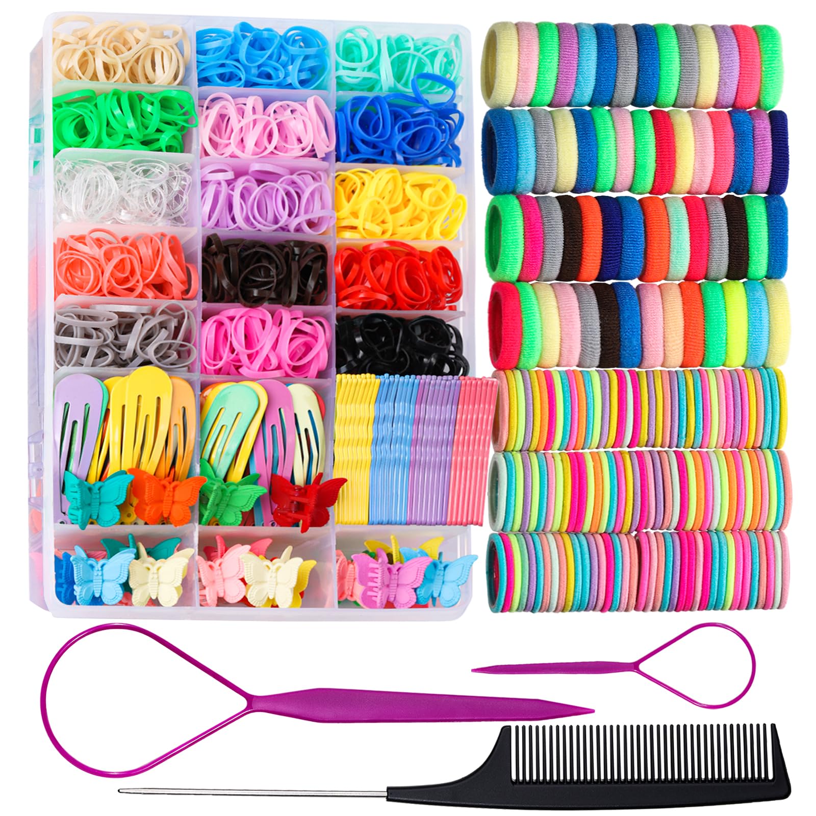 Teenitor Elastische Haargummis, Haar-Accessoires für Mädchen, Bunte Baby-Haargummis-Set Haarbänder mit Haarspangen