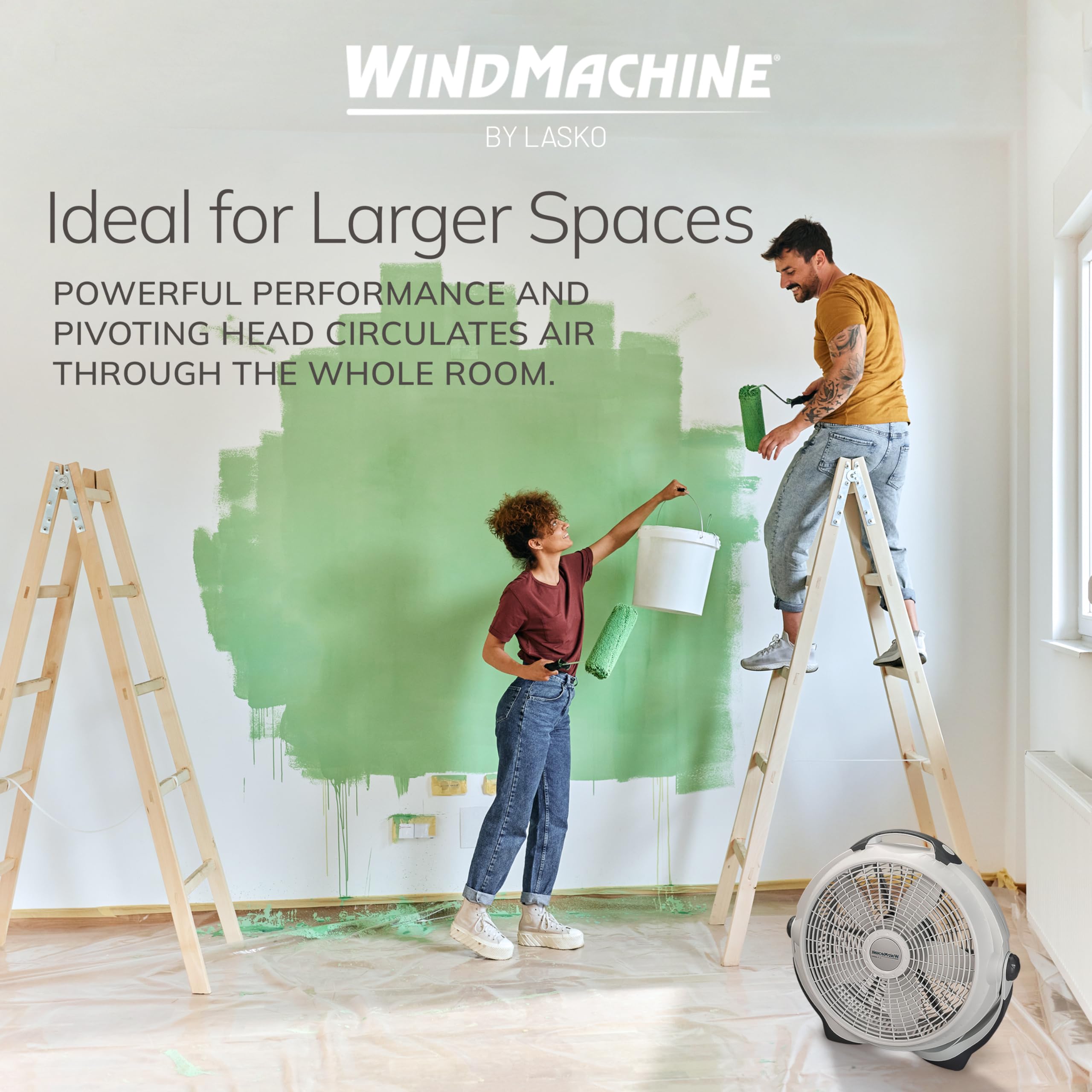 Lasko Wind Machine Fan, Air Circulator Fan with 3 Speeds, 20" Model 3300, Gray