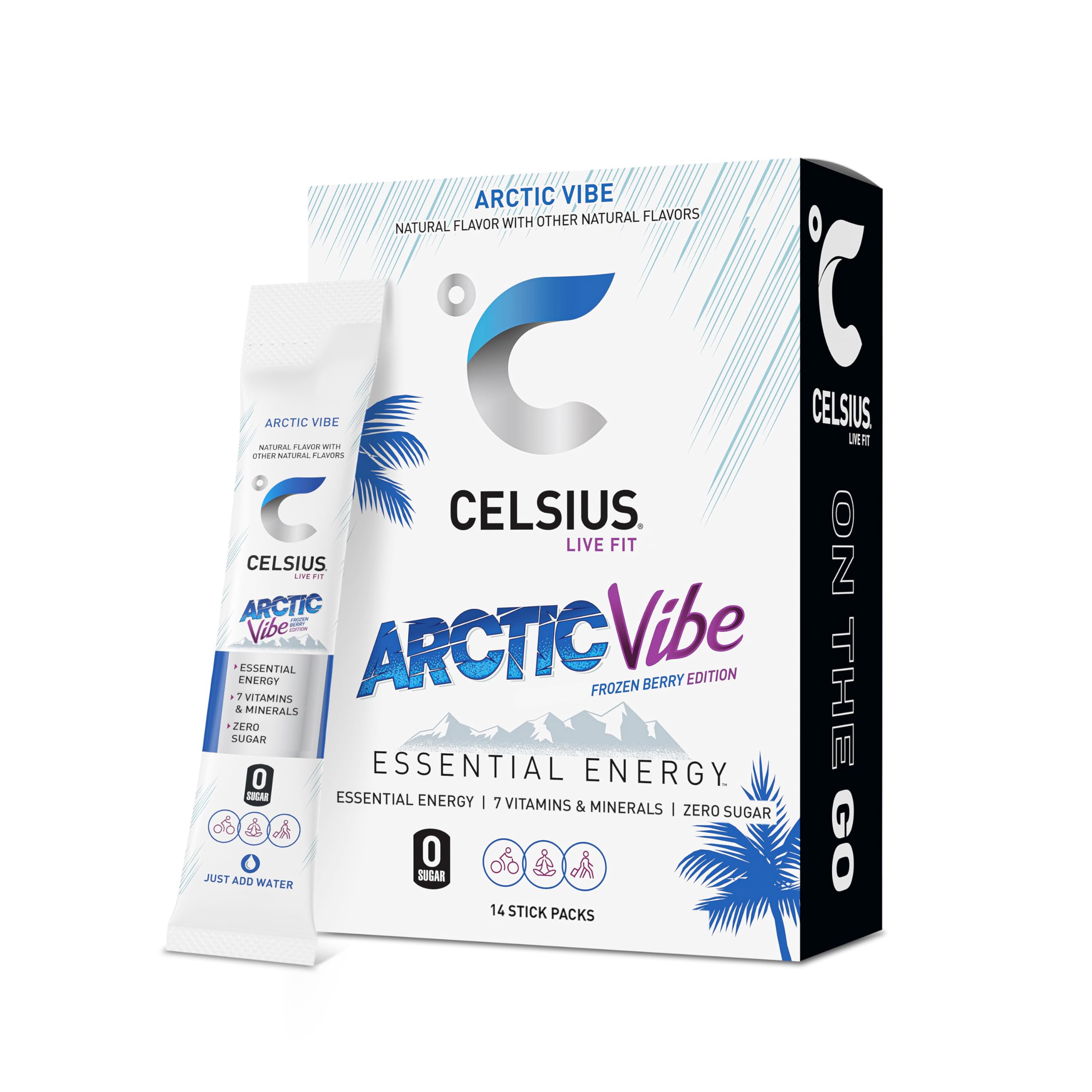CELSIUS On-the-Go Powder Sticks Arctic Vibe, Essential Energy 2.5 Oz (14 Sticks per Pack)
