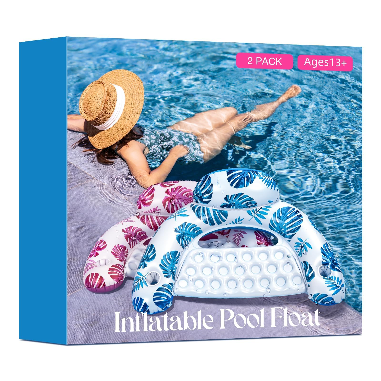 [2025 New Upgraded] Pool Floats for Adult -Floating Lounge Chairs,Inflatable Pool Floats with Cup Holders 2 Repair Patch Suit for Swimming Pools, Beach, Pool Toys,Backyard Party,Lakes（2 Packs
