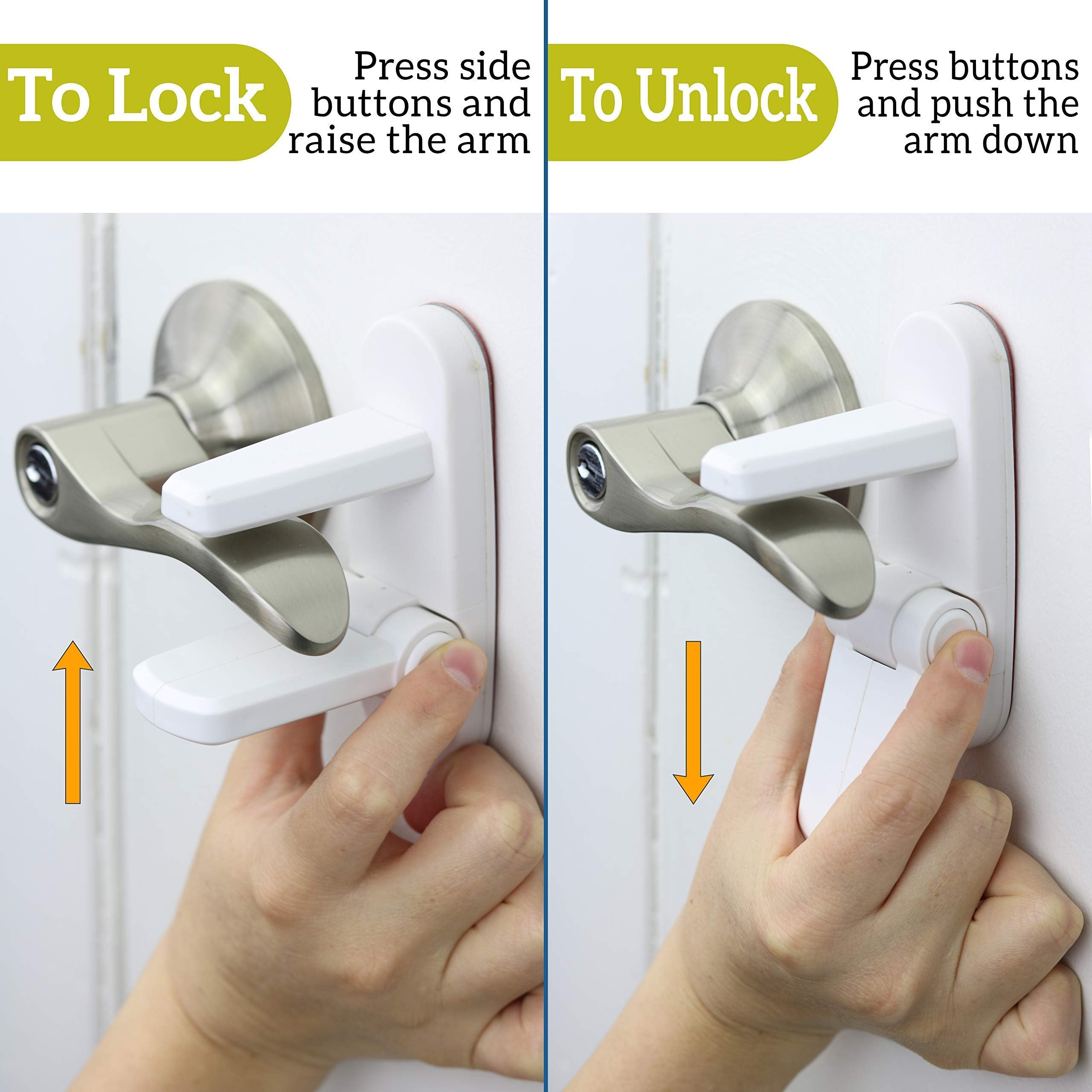 Door Lever Lock (2 Pack) – Prevents Toddlers from Opening Doors – Easy One-Hand Operation for Adults – Durable ABS with 3M Adhesive Backing – No Tools Needed for Install