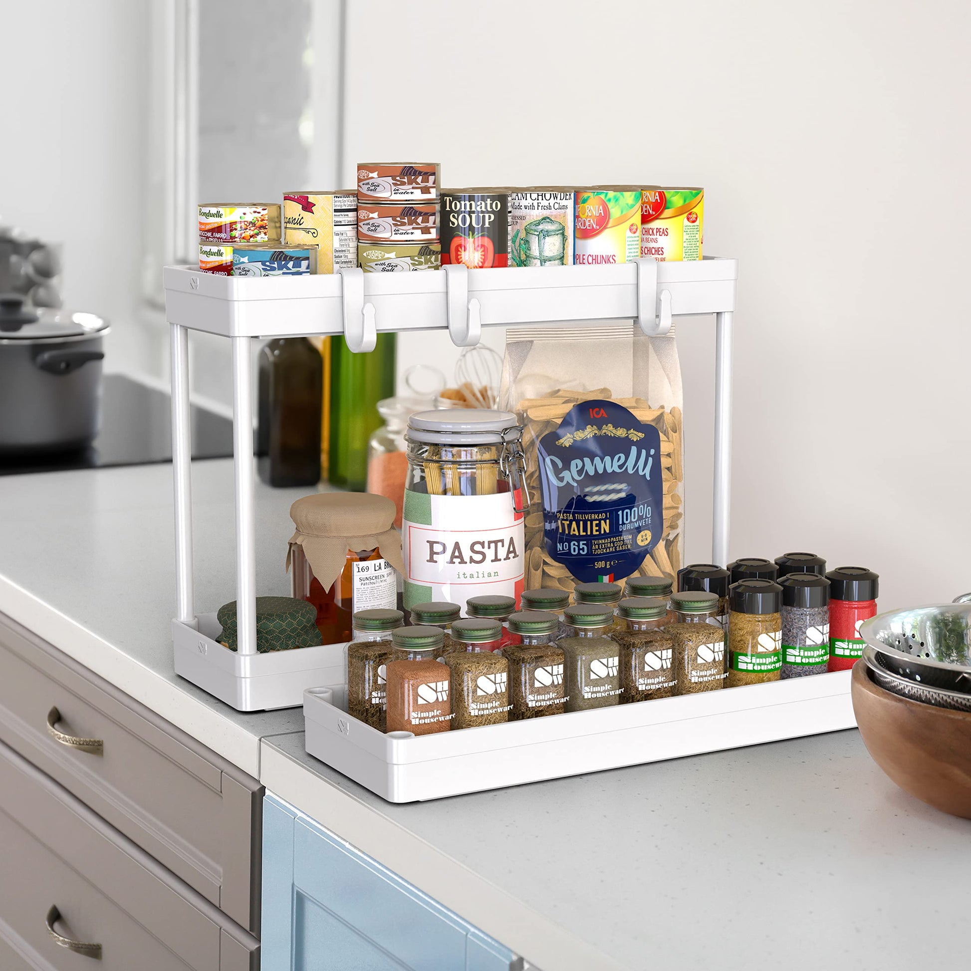 Simple Houseware 3-Tier Slim/Narrow Storage Cart with Handle, 5.5'' Wide x 26.5'' Height Rolling Organizer for Kitchen, Bathroom, Laundry Room - White