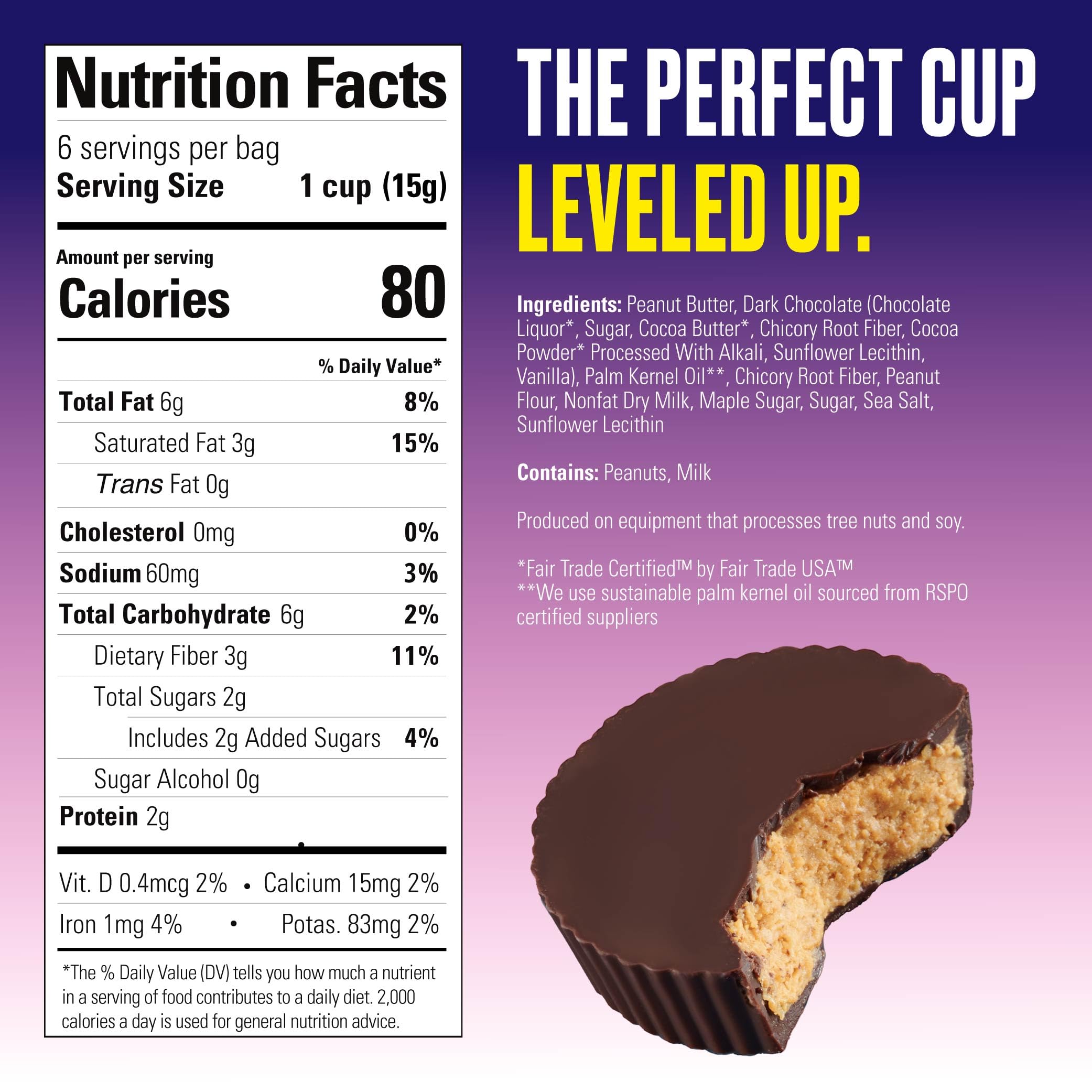 SkinnyDipped Dark Chocolate Peanut Butter Cups, 2g Sugar per Cup, Keto Friendly, Low Carb, Gluten Free, 3.2oz, 4 Pack (24 Cups Total)