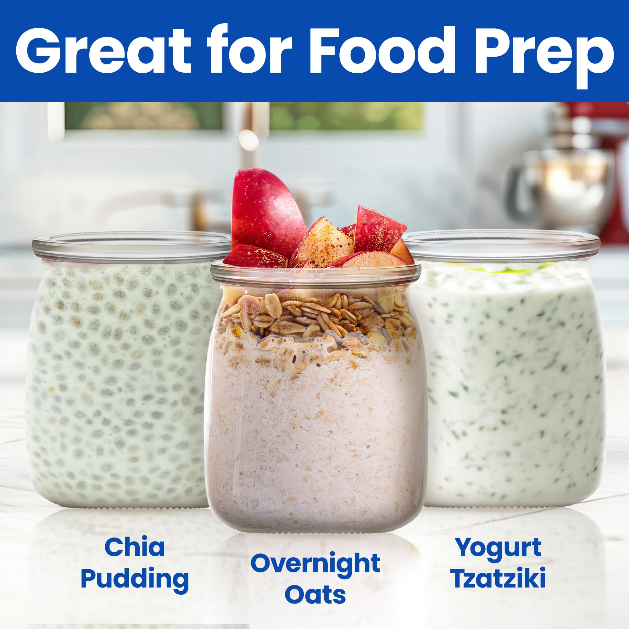 Ultimate Yogurt Jars - Make More Delicious Yogurt! 8 Count Small Glass Yogurt Cups With Lids - 100% BPA Free, Airtight & Dishwasher Safe! Perfect Containers for Yoghurt, Oatmeal, Pudding, or Jello