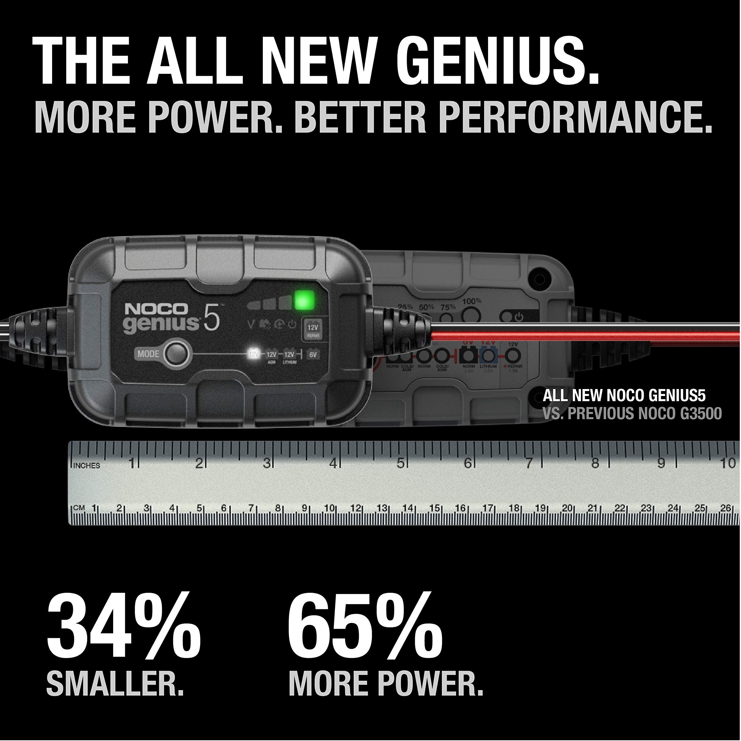 NOCO GENIUS5: 5A 6V/12V Smart Battery Charger – Automatic Maintainer, Trickle Charger & Desulfator with Overcharge Protection & Temperature Compensation – For Lead-Acid & Lithium Batteries