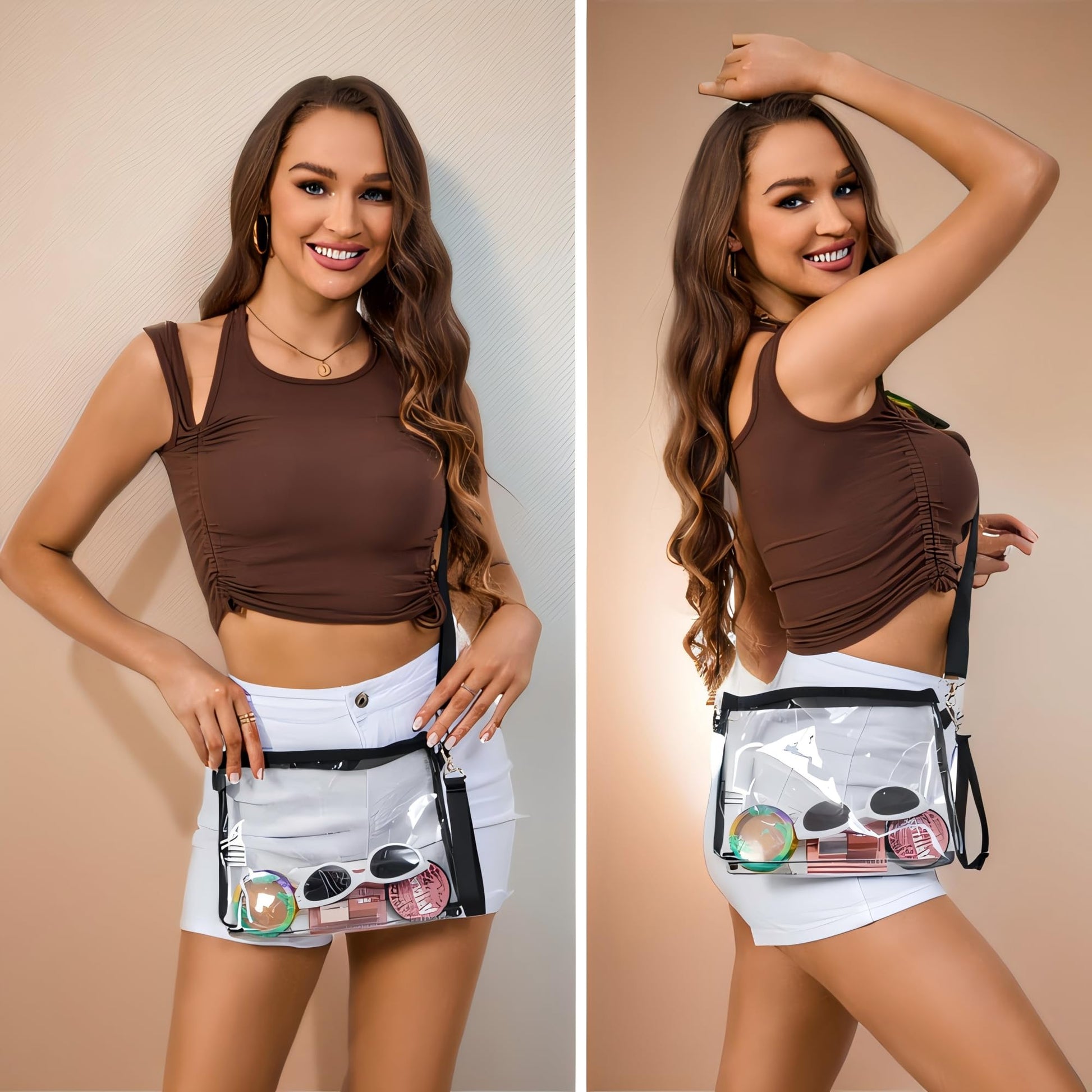 Bagenius Clear Purse Stadium Approved for Women, Transparent Clear Bag with Removable Straps, Coin Purse for Work Festival Sporting Events and Concert - Black