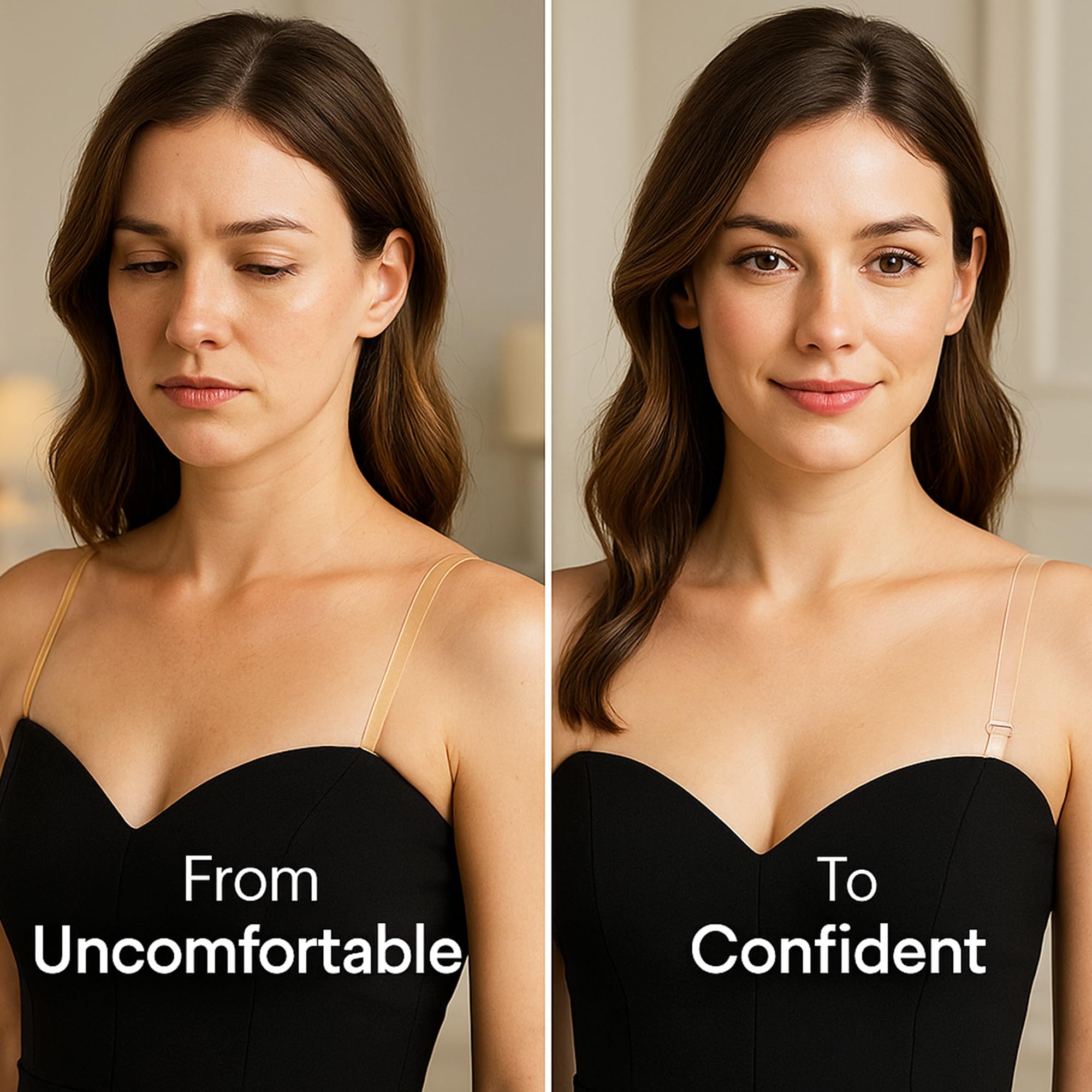 Fashion First Aid Clearly Gone Invisible Clear Bra Straps for Women – 3/4 Inch Wide with Metal Hooks – Adjustable Transparent Strap Pair for Strapless and Convertible Bras