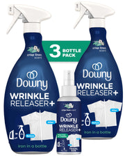 Downy Wrinkle Releaser Spray | All In One Wrinkle Release Spray, Odor Eliminator, Static Remover | Fabric Refresher & Ironing Aid for Clothes | 16.9 Fl Oz (Pack of 2) & 3 FL Oz, Crisp Linen Scent