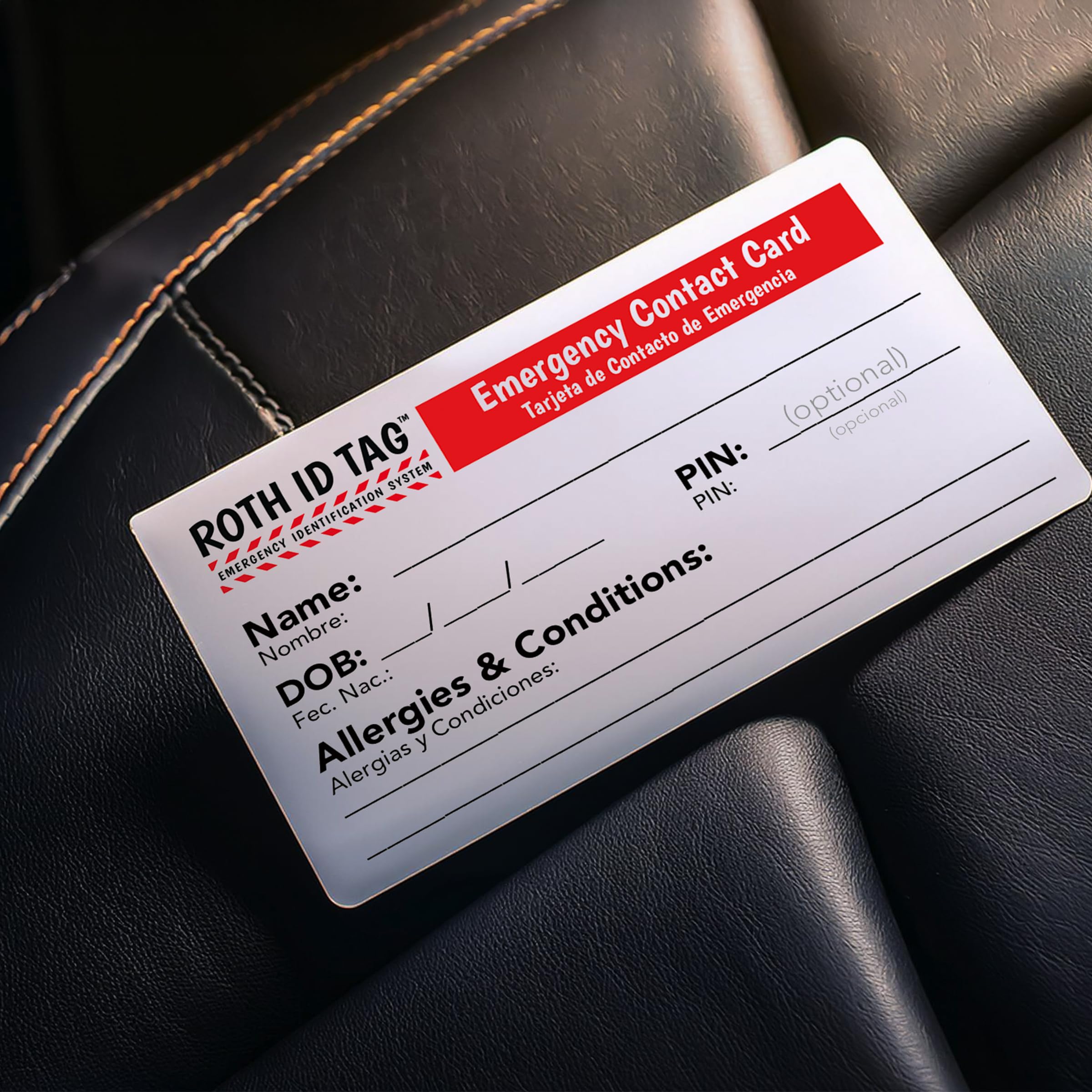 Original ROTH ID TAG™ Kit | Emergency Contact Identification System for Car Seats, Red, White, Black