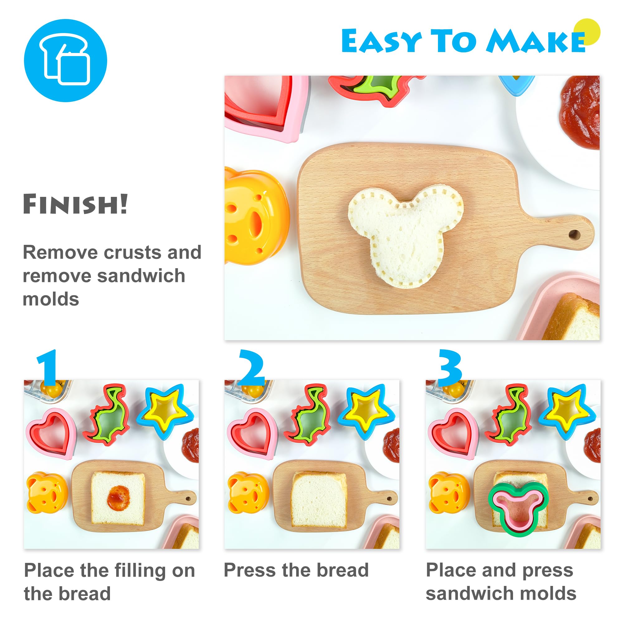 Sandwich Cutter and Sealer, Sandwich Cutter for Kids 5 PCS（BIG）, Decruster Sandwich Maker, Great for Lunchbox and Bento Box - Boys and Girls Kids Lunch