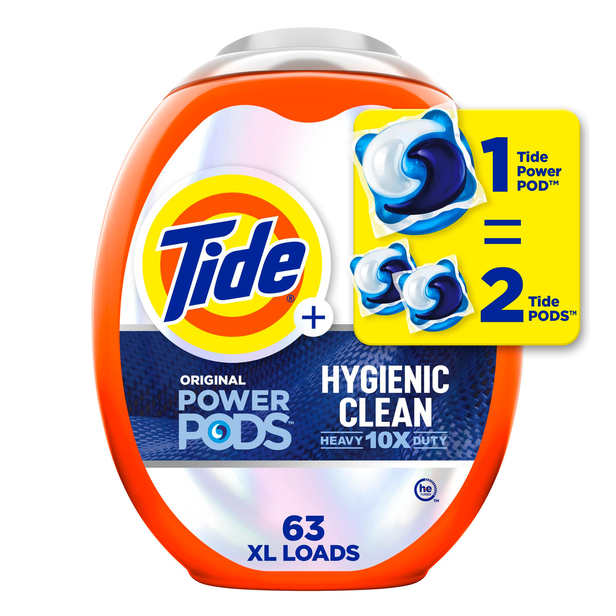Tide Hygienic Clean Heavy 10x Duty Power PODS Waschmittel-Pacs Original 63 Stück Für sichtbaren und unsichtbaren Schmutz (1er Pack)