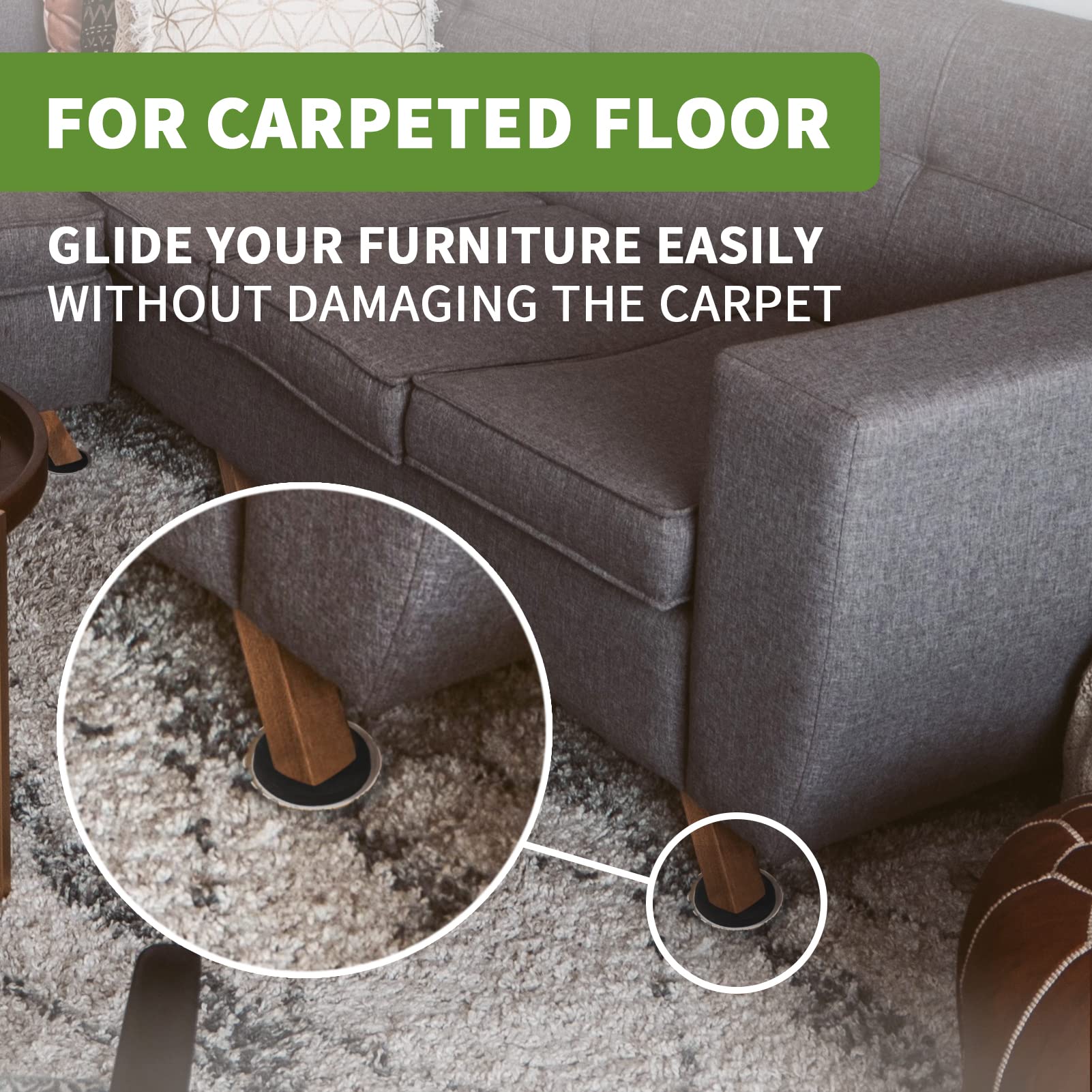 COVERCORNER Furniture Sliders for Carpet 8 PCS - 3 1/2 inch Furniture Moving Slider Chair Legs Floors Protectors– Move Your Furniture Easy & Safely(for Carpet)