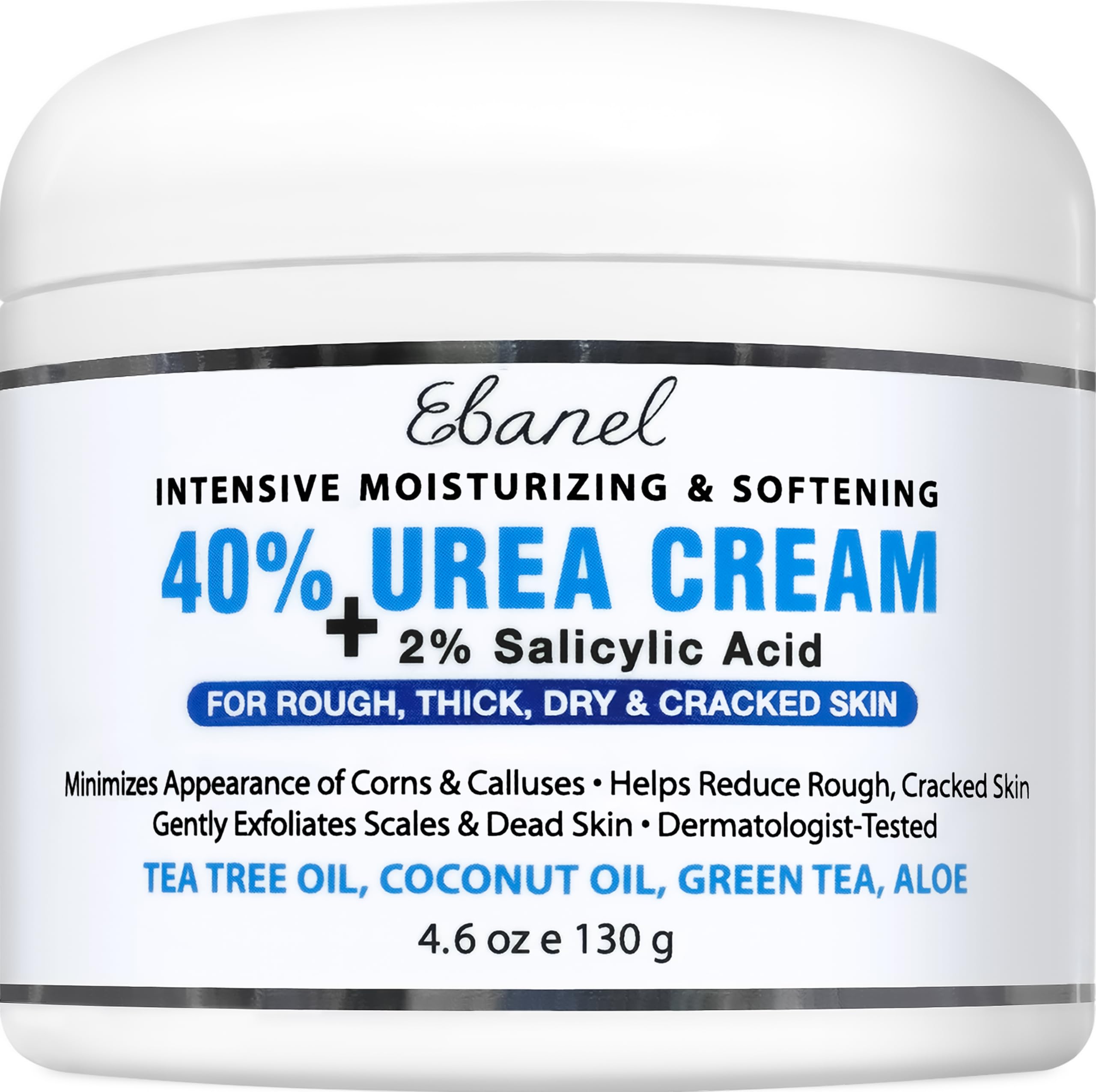 Ebanel Urea Creme 40% + Salicylsäure 2%, Fußcreme für trockene, rissige Fersen, Füße, Knie, Ellbogen, Hände, Entferner abgestorbener Haut, Nagelhaut, Hornhaut, Zehennagelweichmacher, keratolytische Hautbarriere-Reparatur