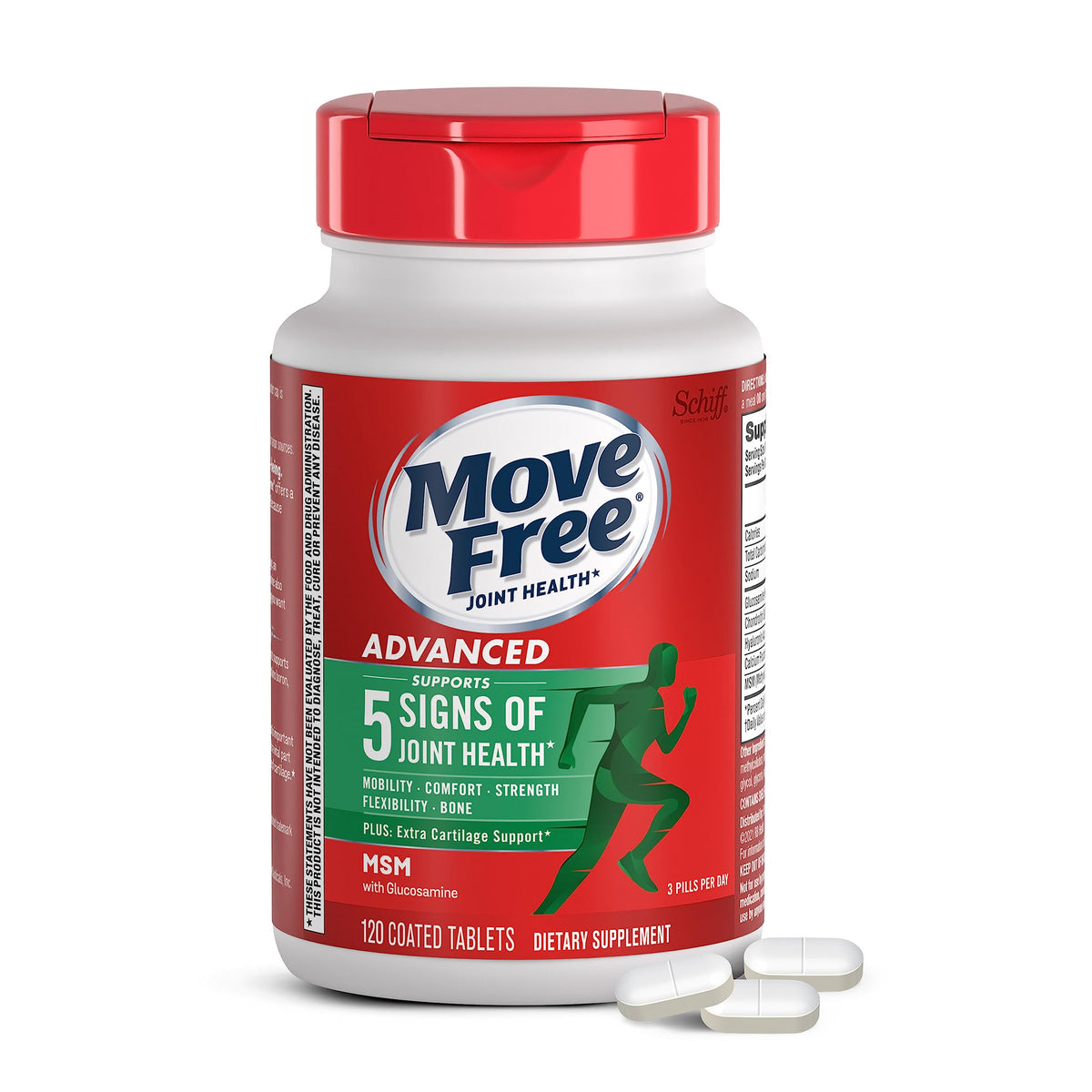 Move Free Advanced Glucosamin Chondroitin MSM Gelenkunterstützungsergänzung, unterstützt Beweglichkeit, Komfort, Stärke, Flexibilität und Knochen – 120 Tabletten (40 Portionen)*