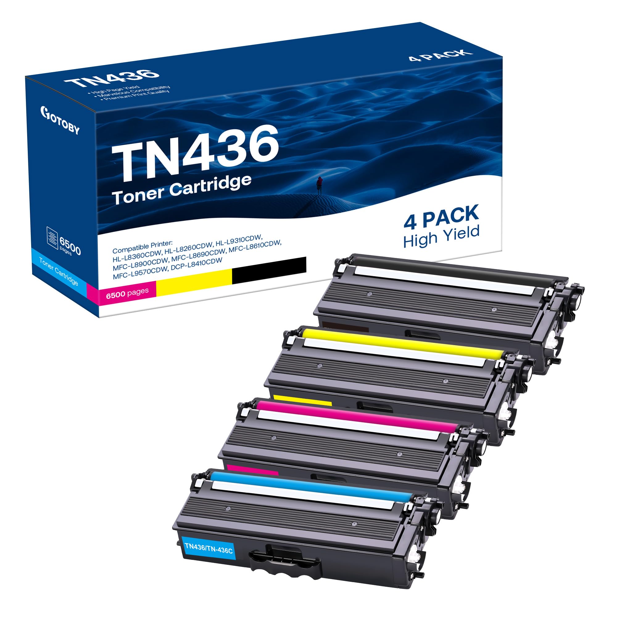 GOTOBY Compatible Toner Cartridge Replacement for Brother TN436 TN 436 TN436BK TN433 TN431for Brother HL-L8360CDW HL-L8260CDW MFC-L8900CDW MFC-L8690CDW Printer (Cyan, Yellow, Magenta, Black, 4 Pack)