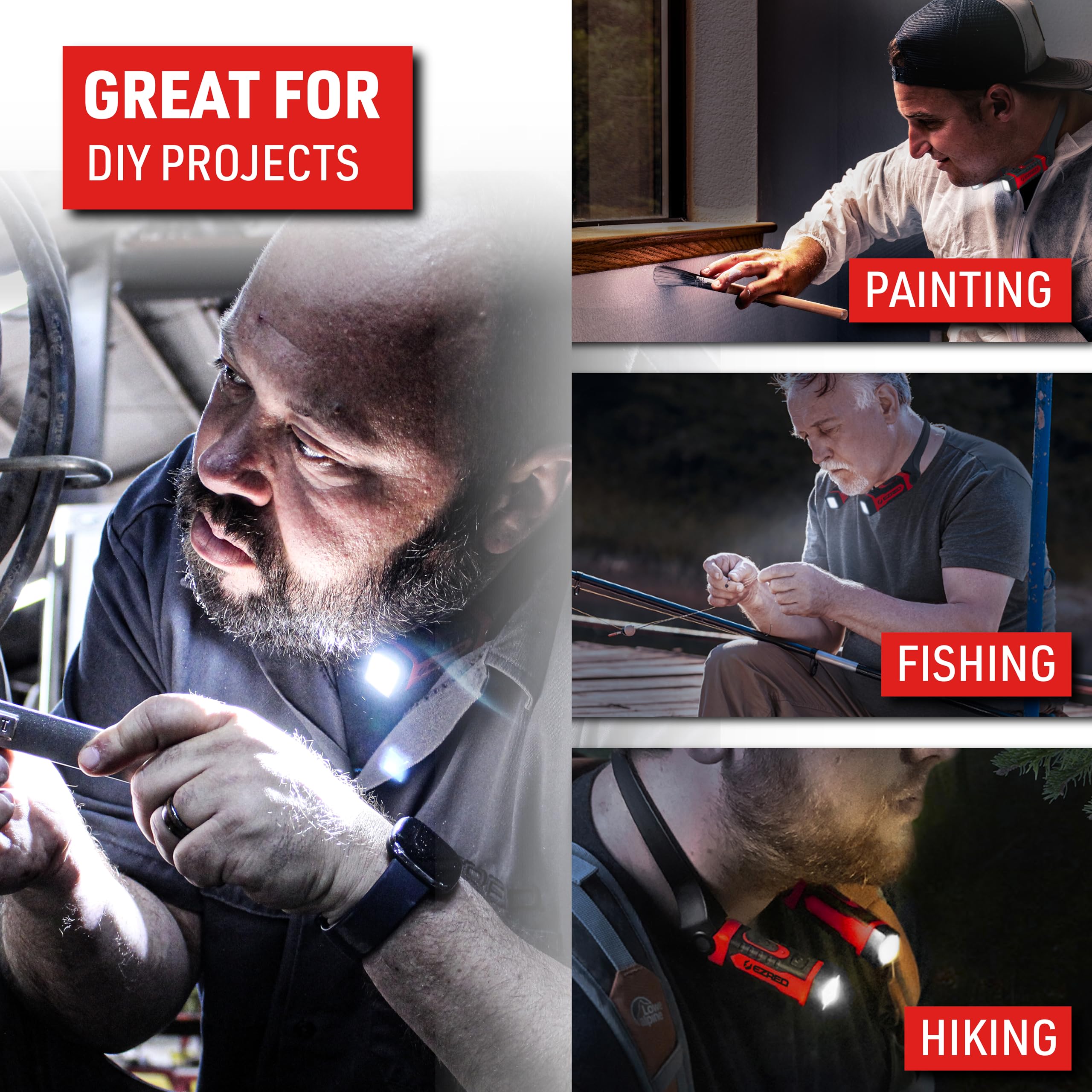 EZRED ANYWEAR Rechargeable Neck Light for Hands-Free Lighting - NK15, Perfect Light for Mechanics, Camping, Hunting, DIY Projects, Reading
