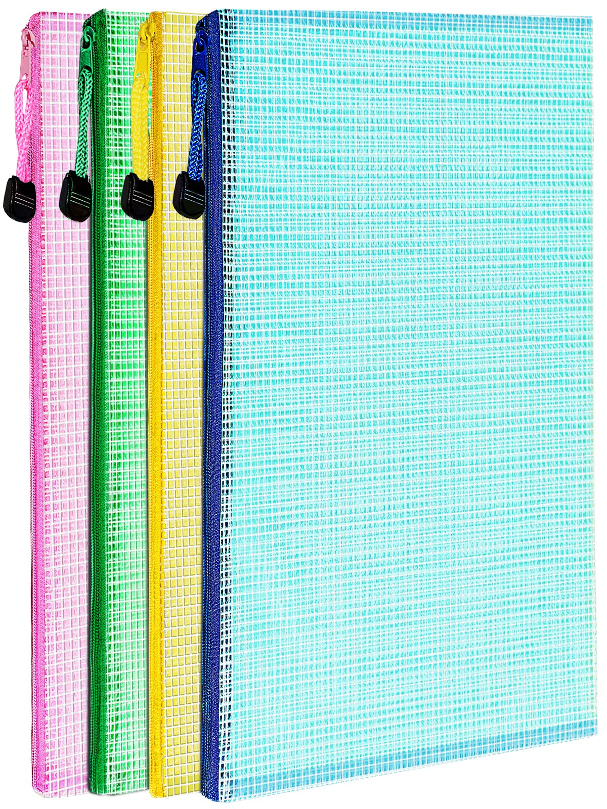 LEOBRO Mesh Zipper Pouch Bags, 13.2"x 9.2" Zipper Pouch, 4 pcs Mesh Bags with Zipper, Storage Bags Pouch for Organization Toy Puzzles Board Game Travel, File Jackets & File Pockets