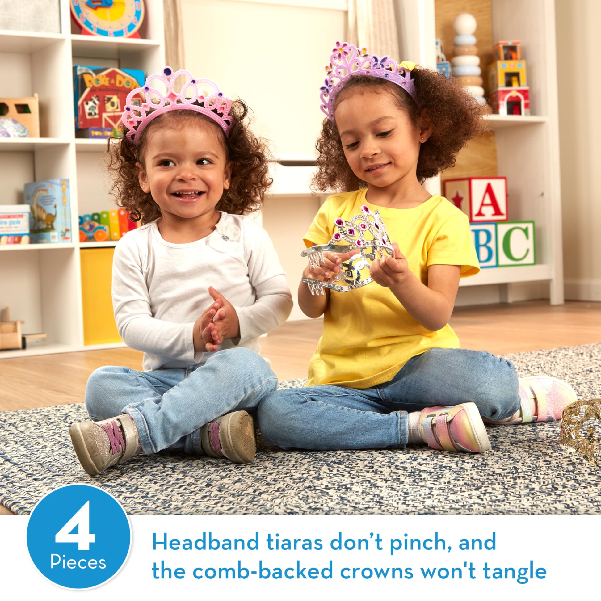 Melissa & Doug Dress-Up Tiaras Play Set for Kids (4-Piece) – Pretend Princess Crowns for Costume Role Play – Preschool Jewelry Toys for Girls Ages 3+