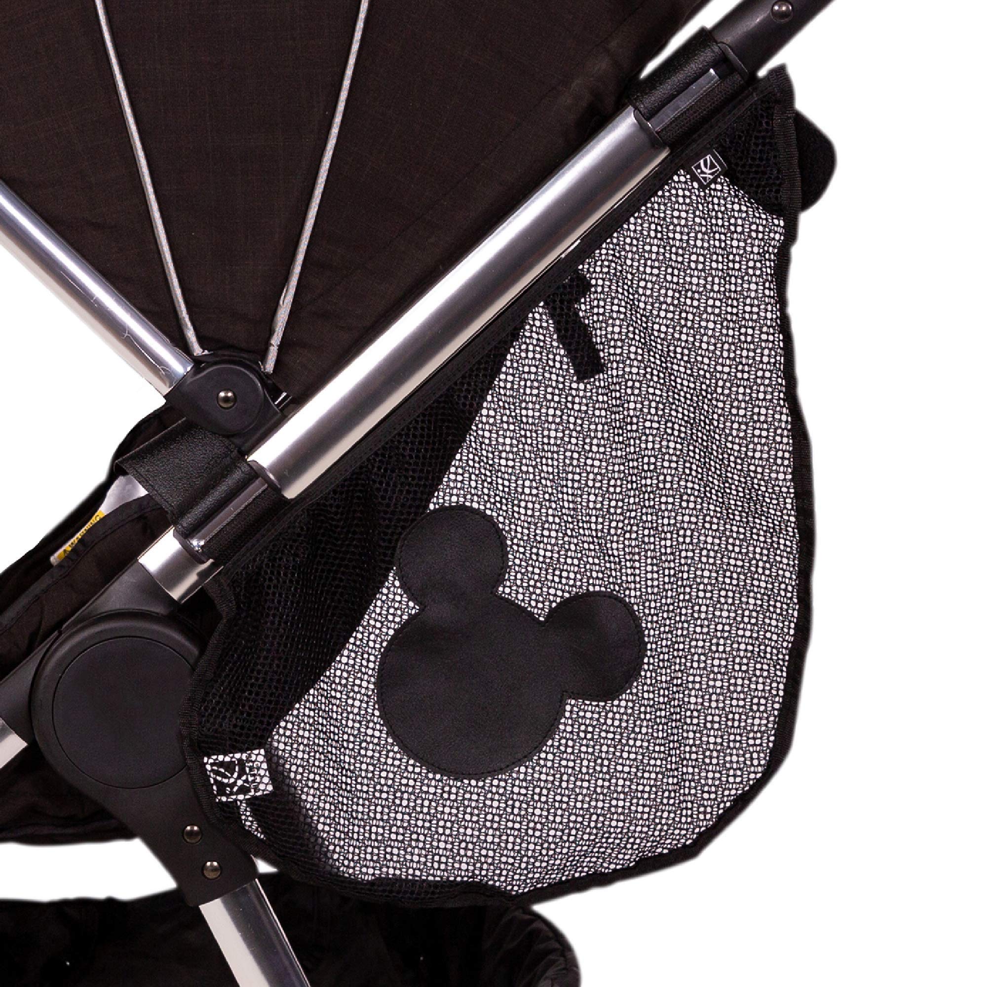 J.L. Childress Disney Baby Side Sling Stroller Cargo Net - Stroller Organizer Attachment for Storage, Mesh Bag for Baby Accessories, Universal Fit - Mickey, Black