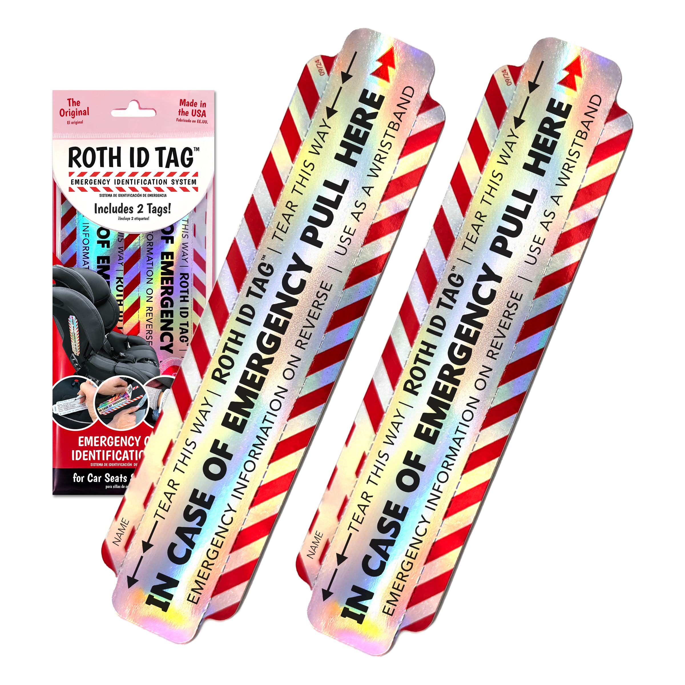 Original ROTH ID TAG Kit | Emergency Contact Identification System for Car Seats, Red, White, Black
