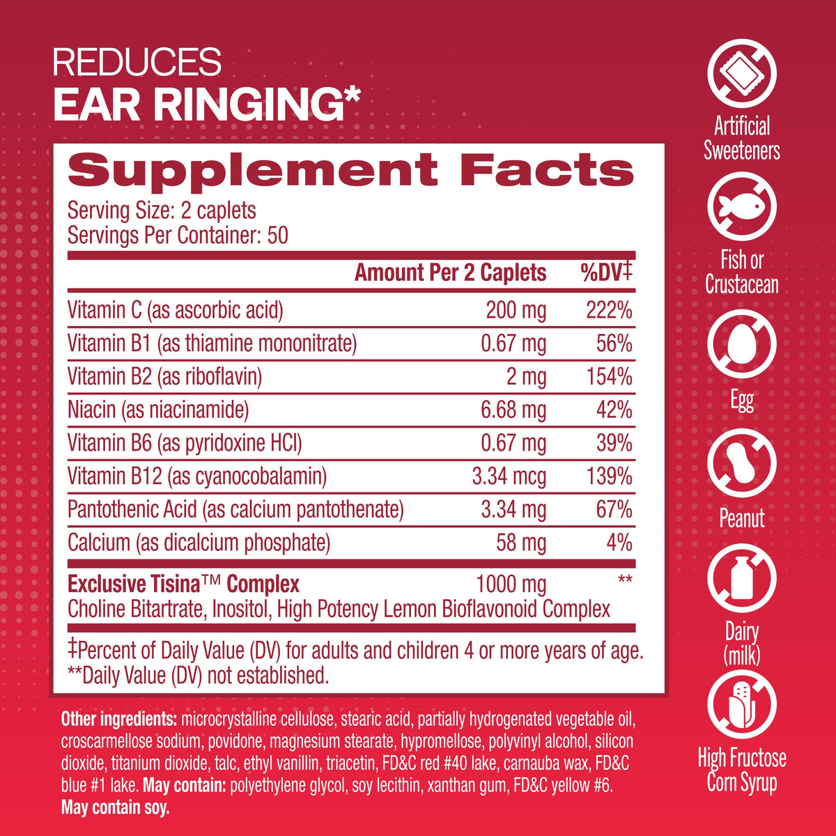 Lipo-Flavonoid Plus Tinnitus Relief - Doctor-Recommended for Ringing Ears - Clinically-Proven Lemon Bioflavonoid Complex with Vitamins C, B1, B2, B6, B12, & Calcium - 100 Caplets