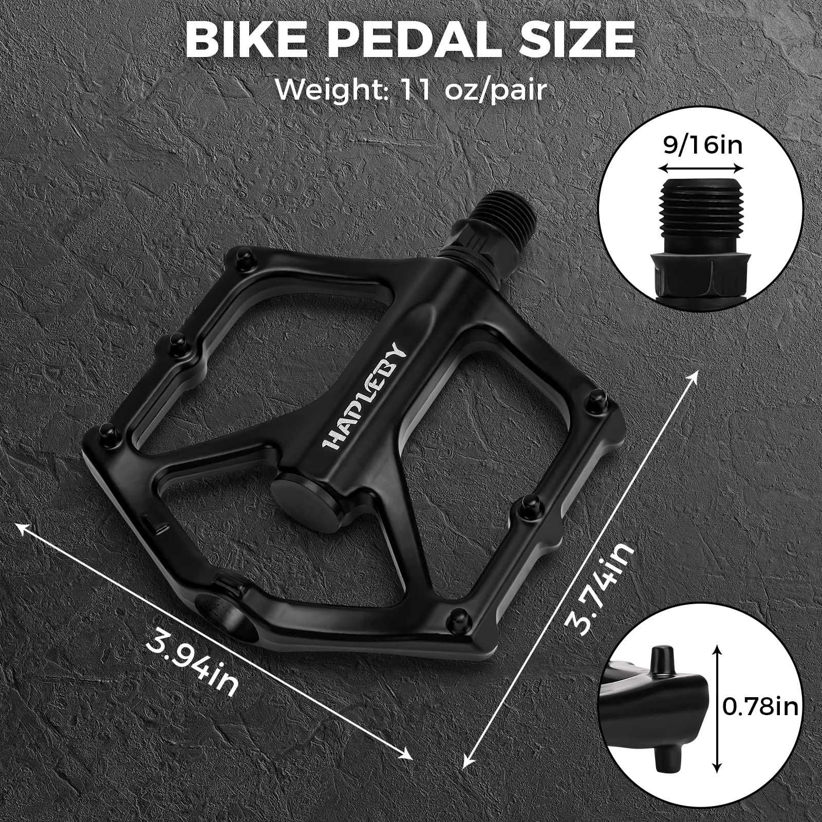 Hapleby Premium Bike Pedals of 9/16 Inch, Professional Mountain and Road Bike Flat Pedal with 2 Sealed Bearings, Wide Paltform and Lightweight of Bicycle Pedals, Come with Pedal Wrench 1PCS