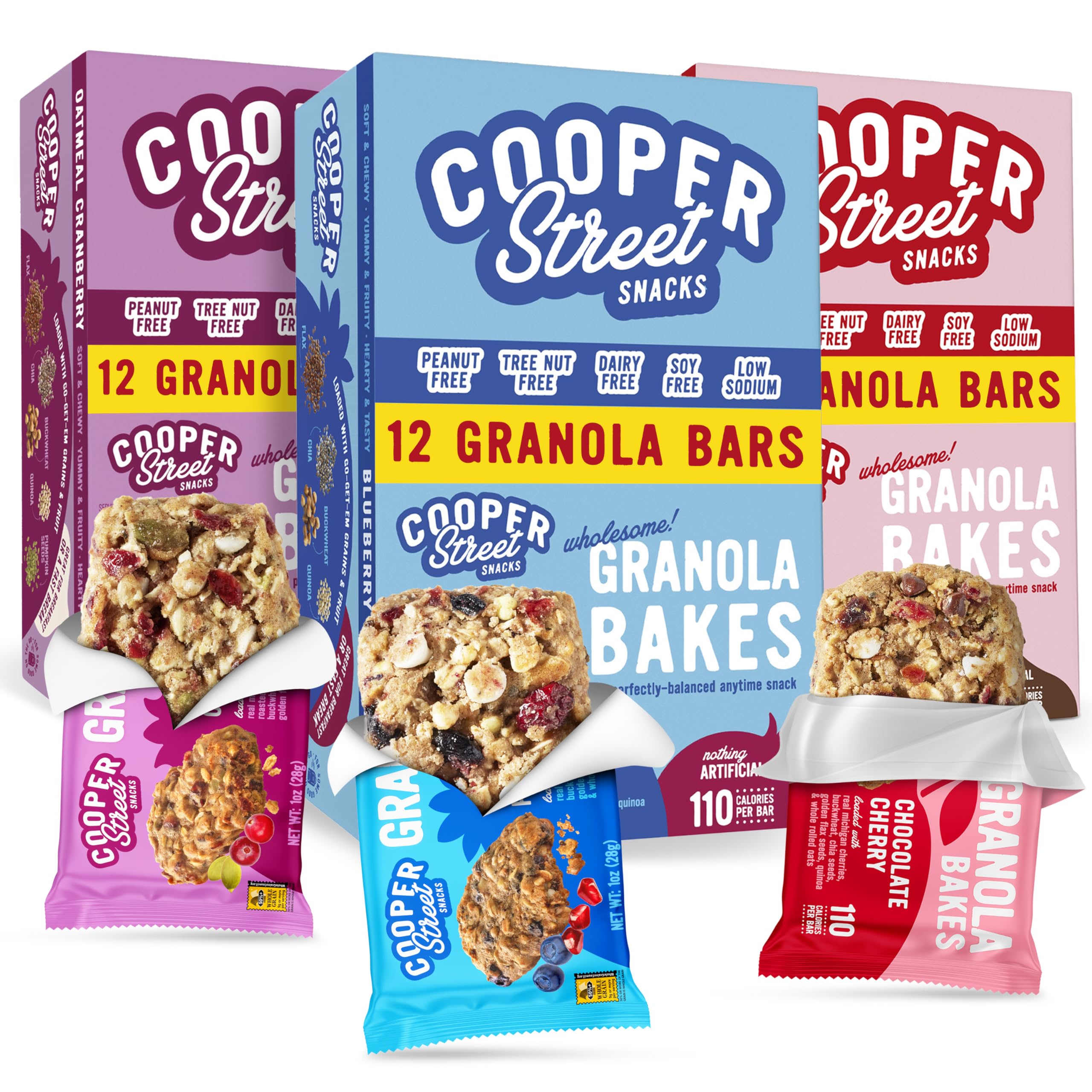 Cooper Street Granola Bakes (36 Count) - Soft and Chewy Breakfast Granola Bars Variety Pack - Nut, Dairy & Soy Free - Individually Wrapped Healthy Snacks for Kids, School, Work, Hiking & On-the-Go