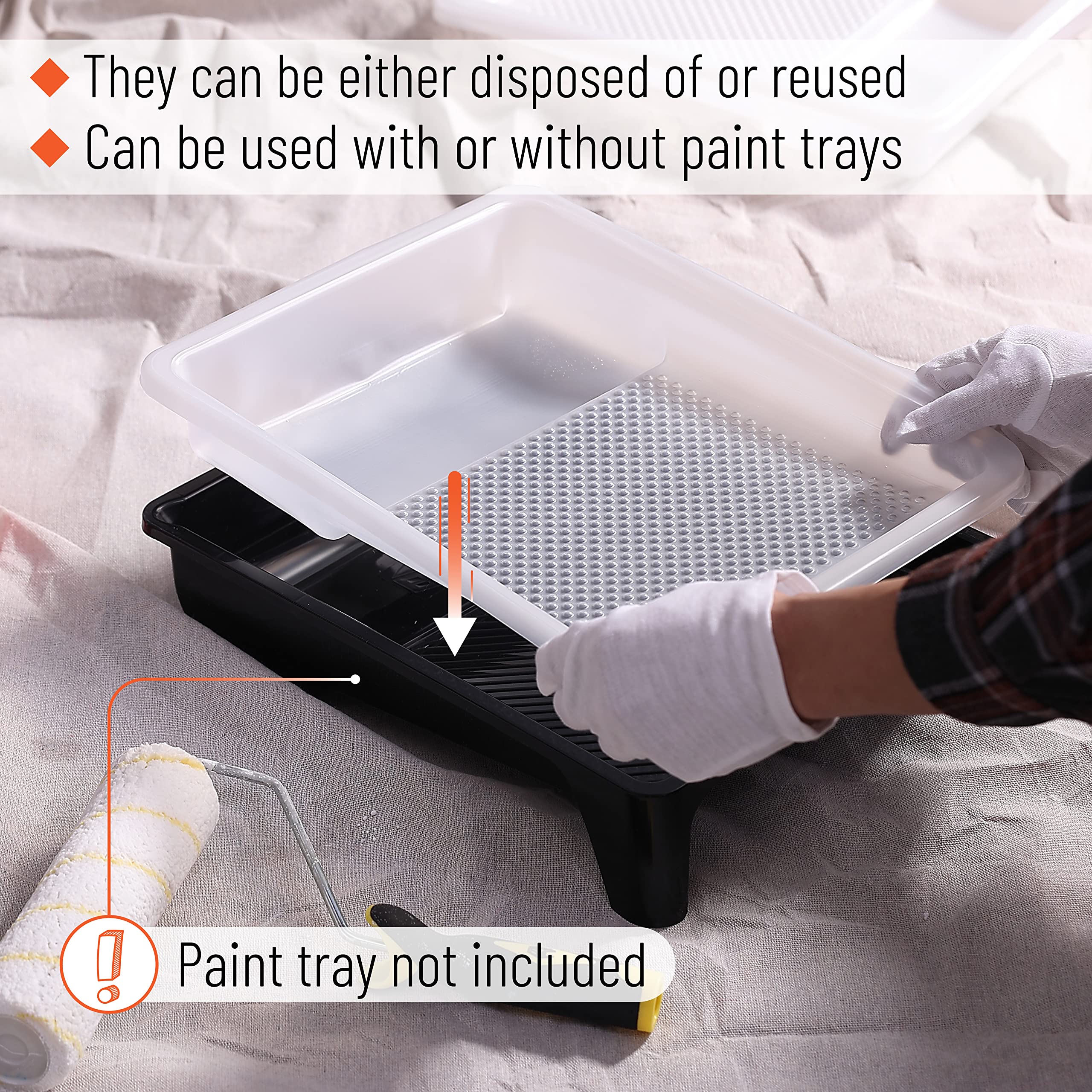 Bates- Paint Tray Liner, 9 Inch, 10 Pack, Paint Roller Tray, Disposable Plastic Paint Trays, Paint Pans Trays, Paint Supplies for House Painting, Roller Tray