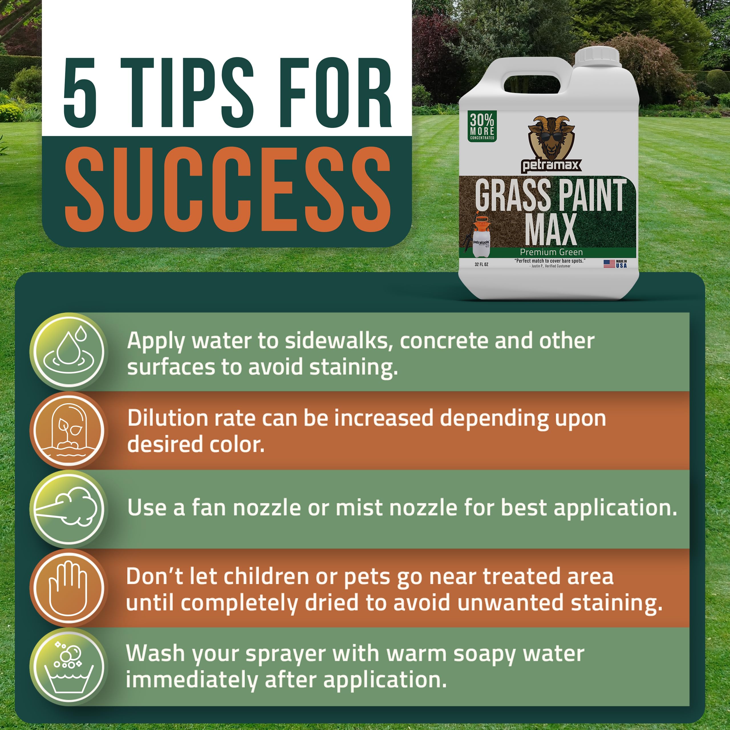 PetraMax Max Grass Paint for Lawn - Maintain Perfect Green Grass, Spray for Lawn & Shrubs Green Spray, Paint Pair with Petra Sprayers - Touch up Dog Spots - Non-Toxic Safe for Pets (Premium, 32 oz)