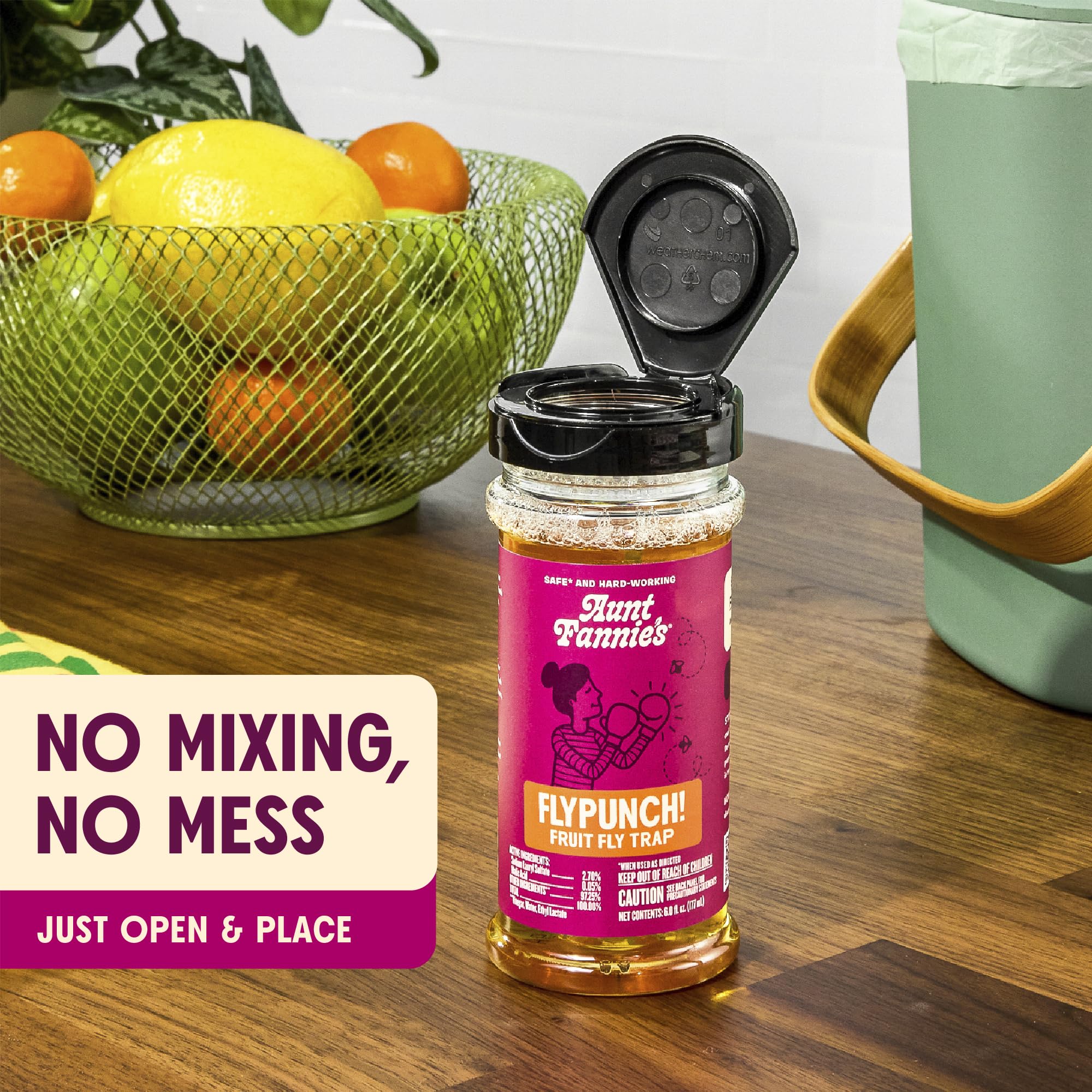 Aunt Fannie's FlyPunch Fruit Fly Trap for Indoor and Kitchen Use, Ready to Use, Made with Plant Based Ingredients, Safe Near Food, Each Bottle Lasts Up to 30 Days, Pack of 1