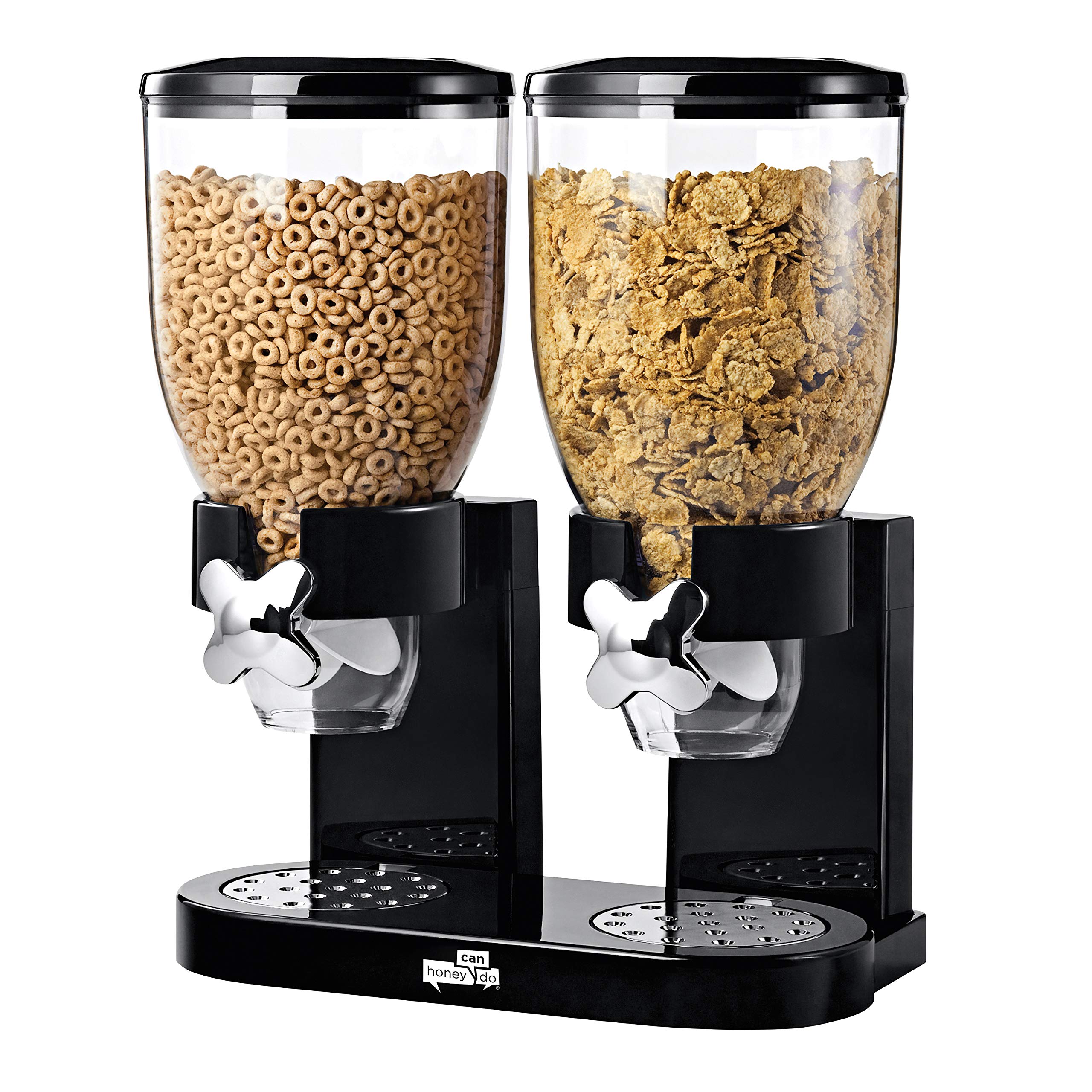 Honey-Can-Do Zevro Essential Dual-Control Trockenfutterspender – mühelose und organisierte Aufbewahrung für Müsli, Hundefutter oder Snackspender für alle Arten von Leckerlis, 17,5 oz Fassungsvermögen pro Behälter, Schwarz/Chrom
