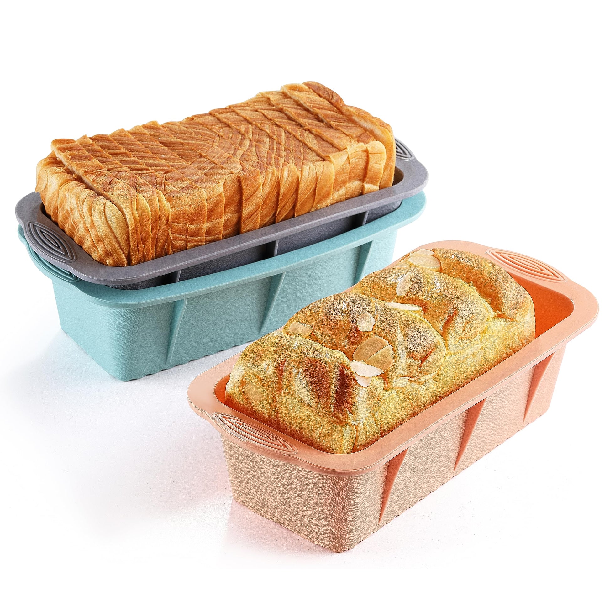MONGSEW 3PCS Silicone Bread Loaf Pan, Non-Stick Bread Pans for Baking, Easy Release Loaf Pan, Great for Homemade Bread, Cakes, Brownies, Dishwasher Safe (3 Colors, Nesting Design)